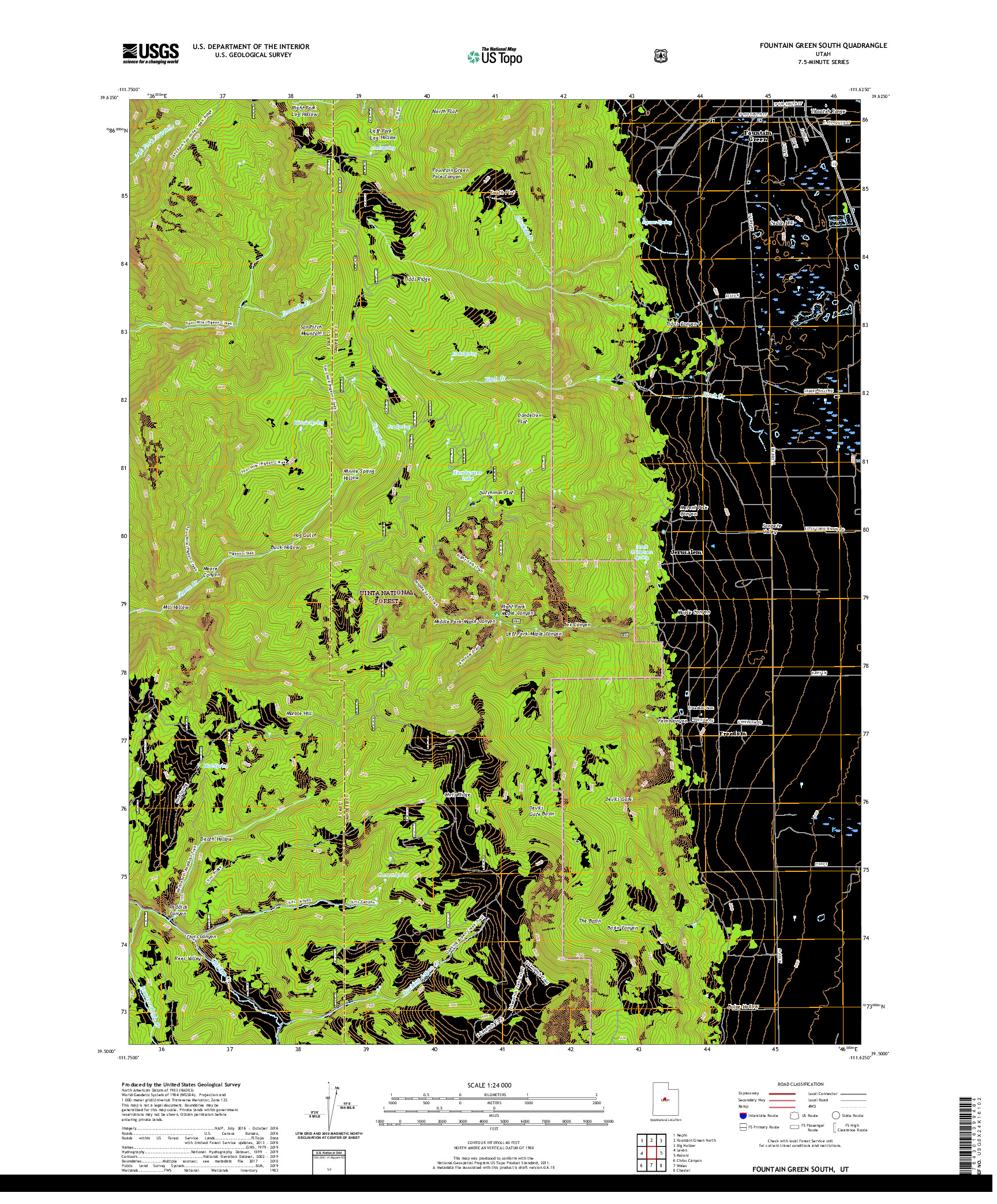 USGS US TOPO 7.5-MINUTE MAP FOR FOUNTAIN GREEN SOUTH, UT 2020