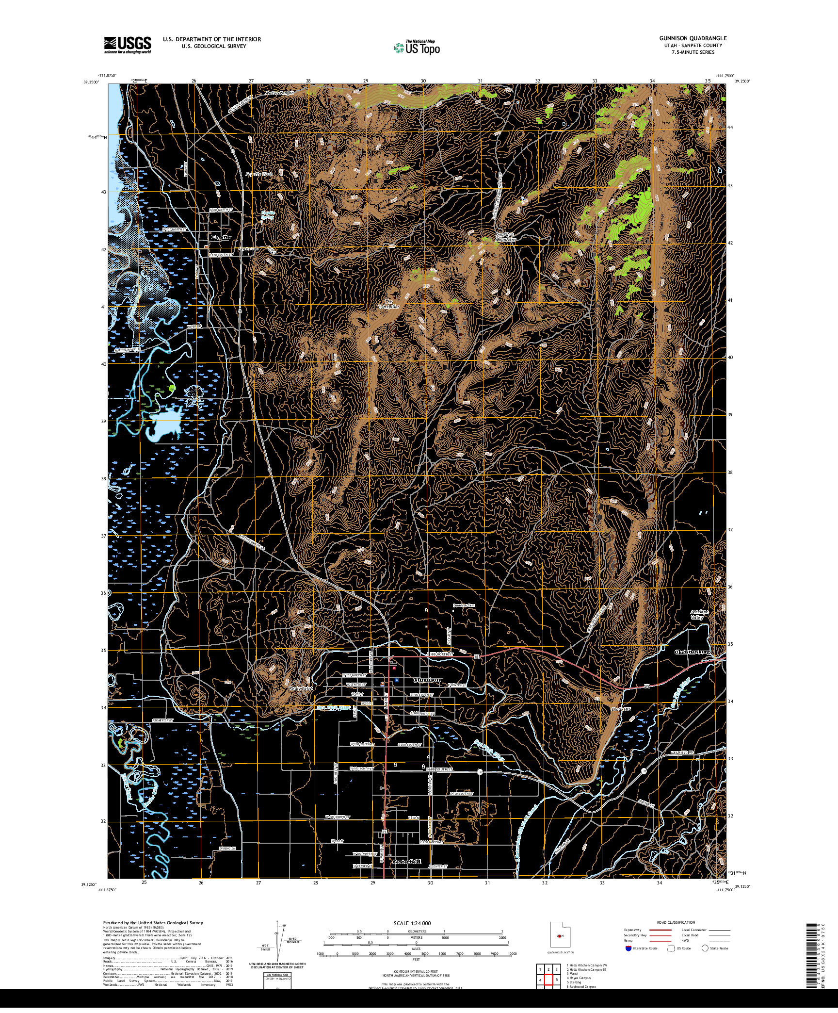 USGS US TOPO 7.5-MINUTE MAP FOR GUNNISON, UT 2020