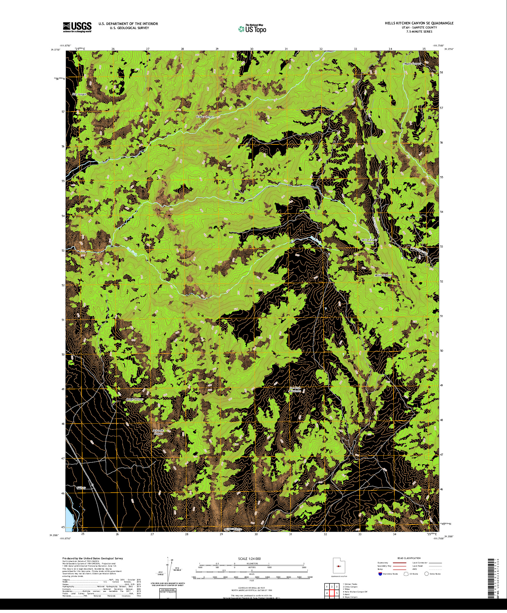 USGS US TOPO 7.5-MINUTE MAP FOR HELLS KITCHEN CANYON SE, UT 2020