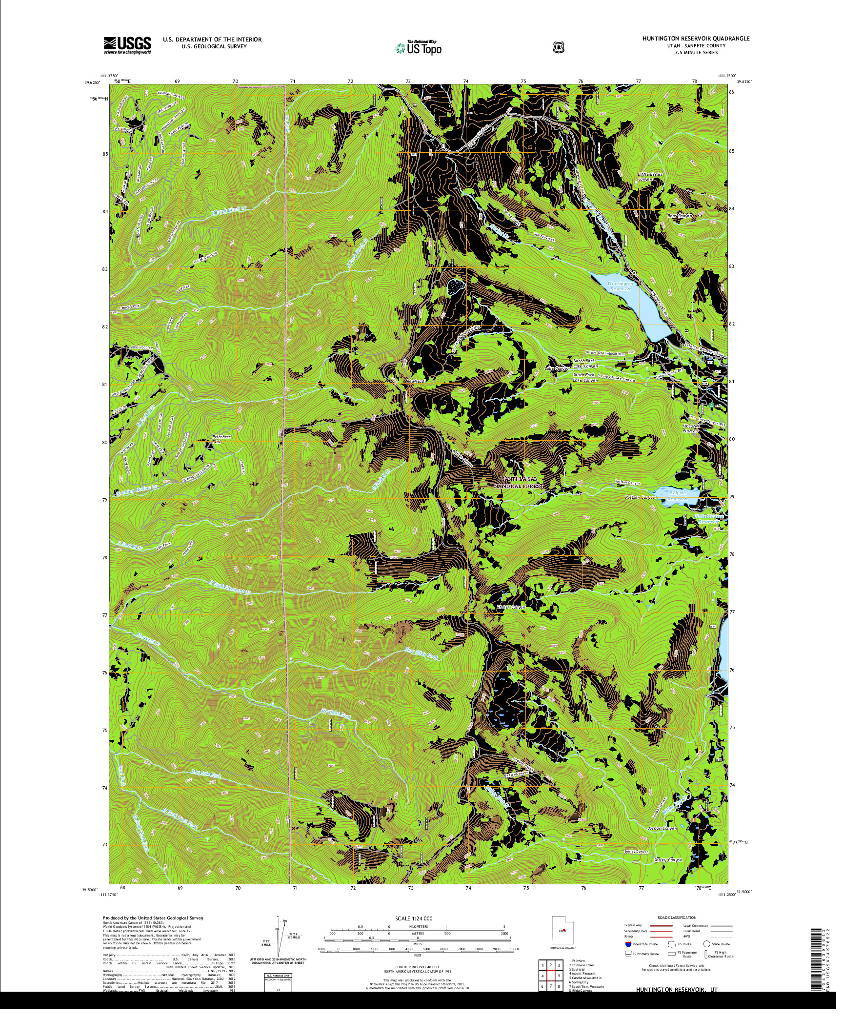 USGS US TOPO 7.5-MINUTE MAP FOR HUNTINGTON RESERVOIR, UT 2020