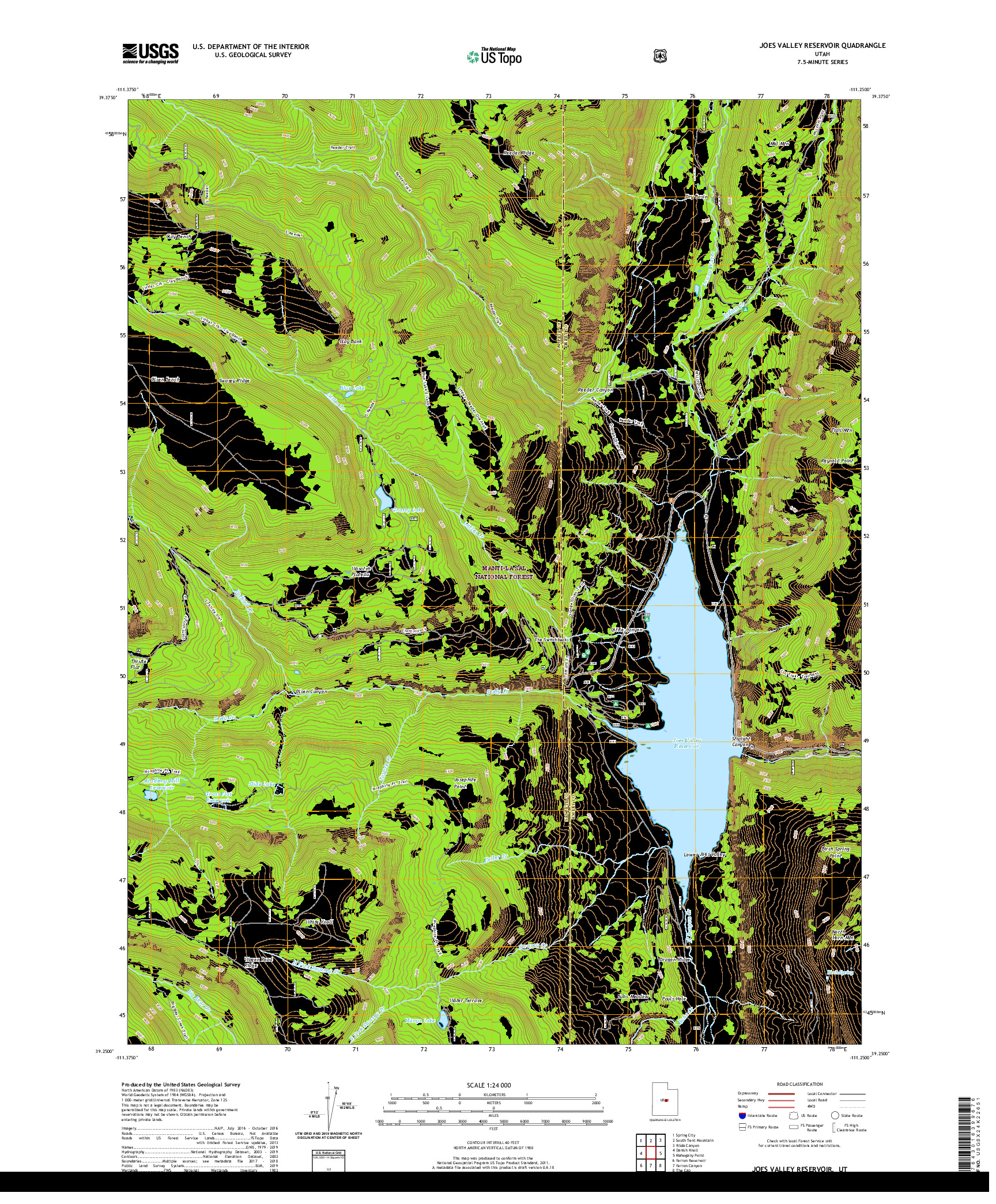 USGS US TOPO 7.5-MINUTE MAP FOR JOES VALLEY RESERVOIR, UT 2020