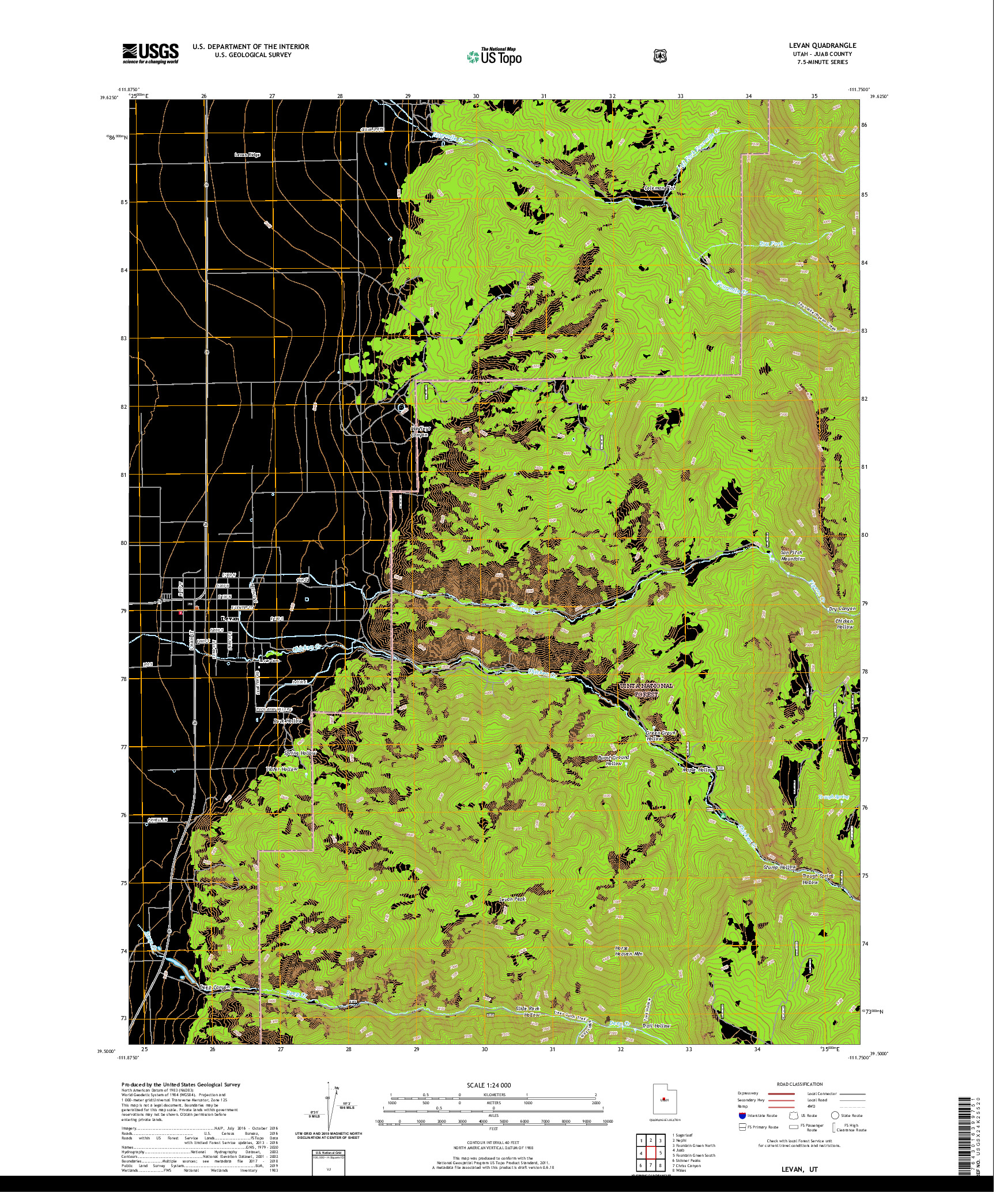 USGS US TOPO 7.5-MINUTE MAP FOR LEVAN, UT 2020