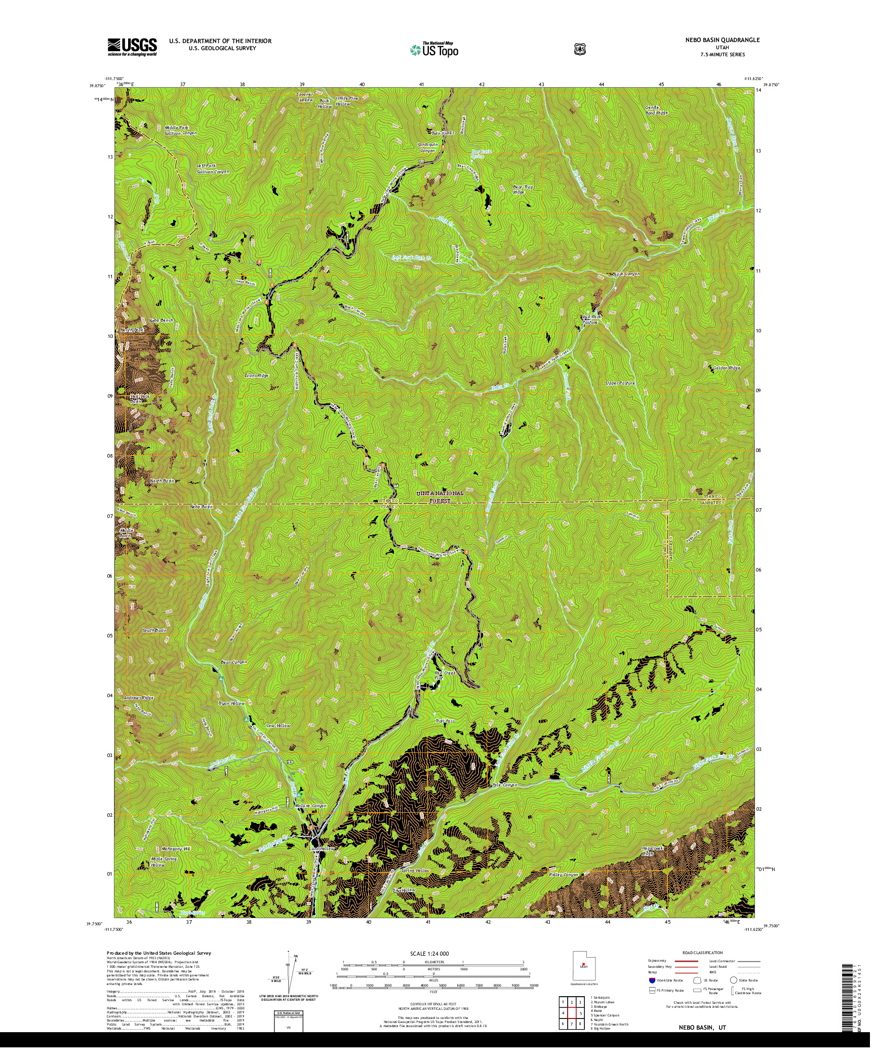 USGS US TOPO 7.5-MINUTE MAP FOR NEBO BASIN, UT 2020