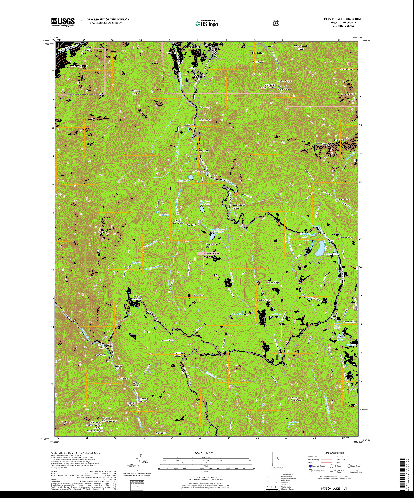 USGS US TOPO 7.5-MINUTE MAP FOR PAYSON LAKES, UT 2020