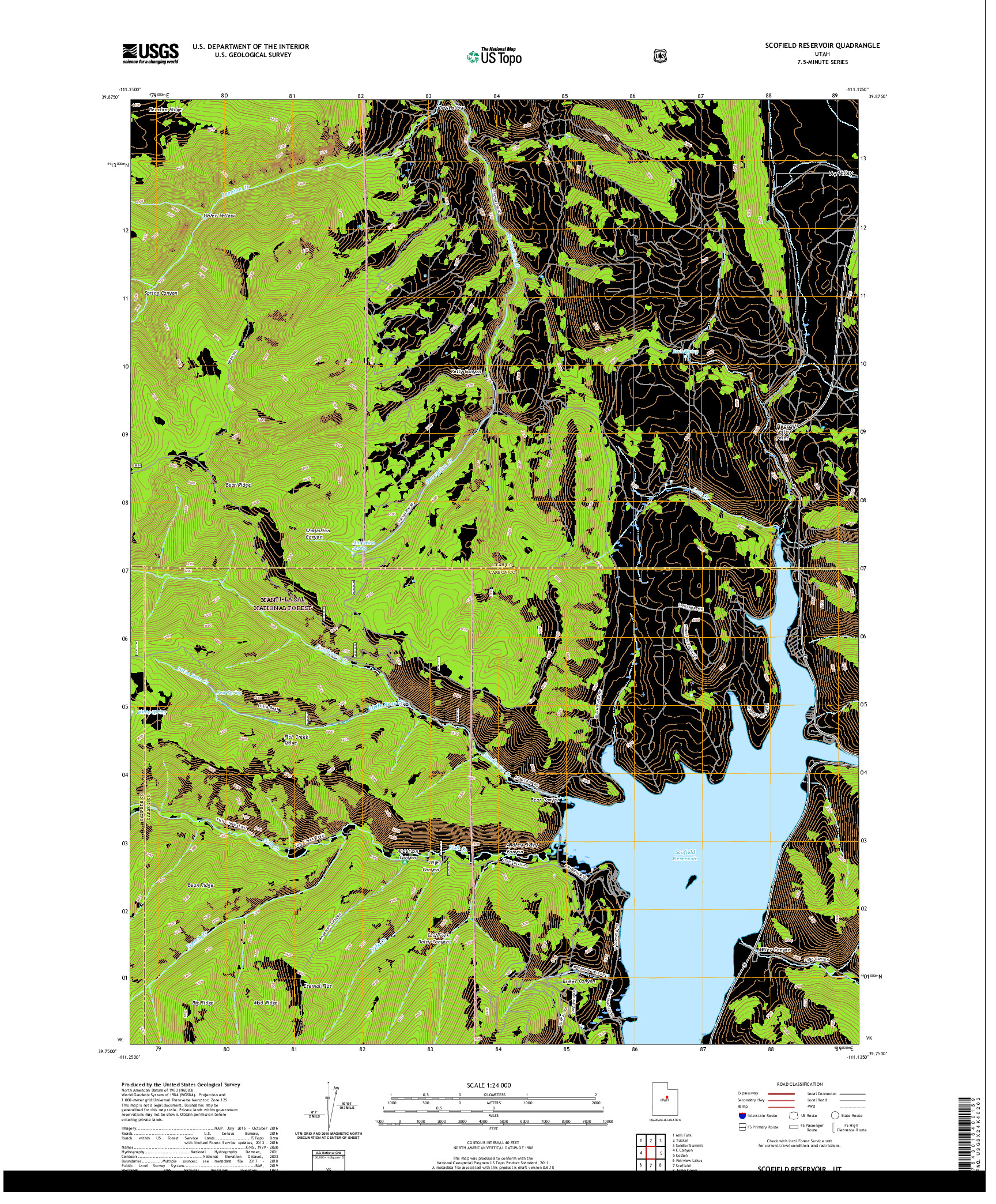 USGS US TOPO 7.5-MINUTE MAP FOR SCOFIELD RESERVOIR, UT 2020