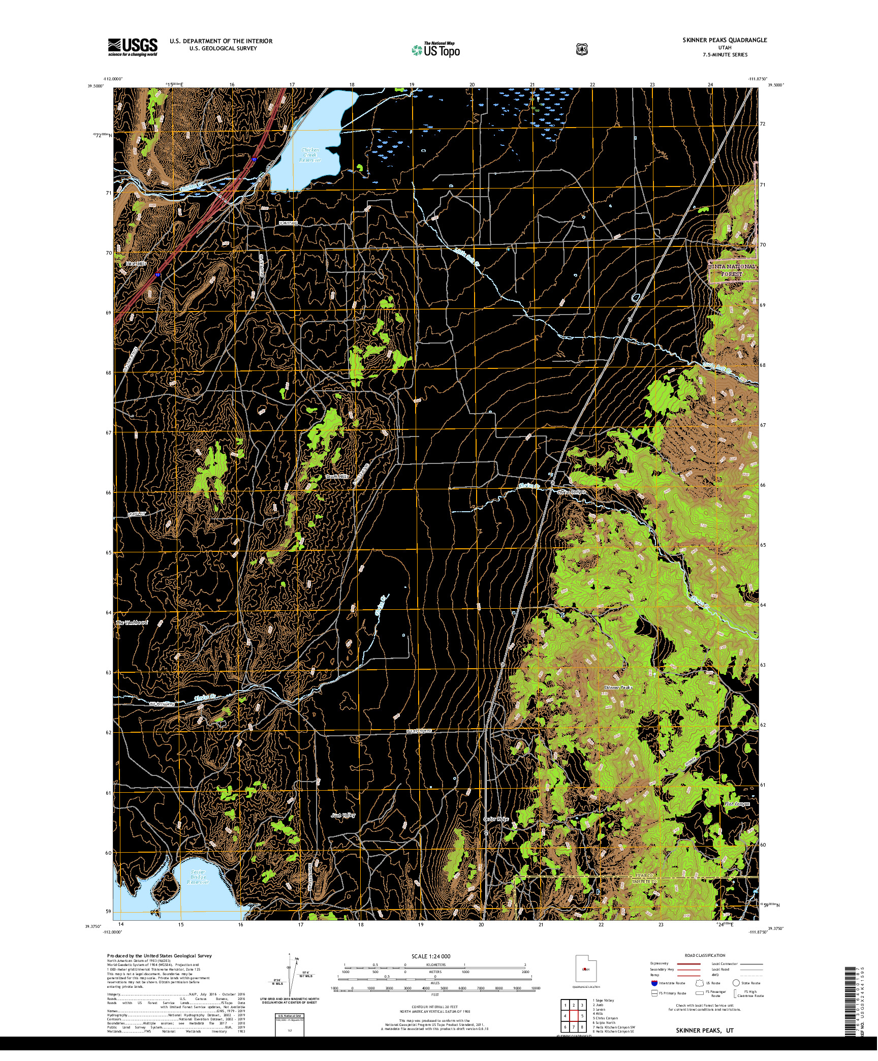 USGS US TOPO 7.5-MINUTE MAP FOR SKINNER PEAKS, UT 2020