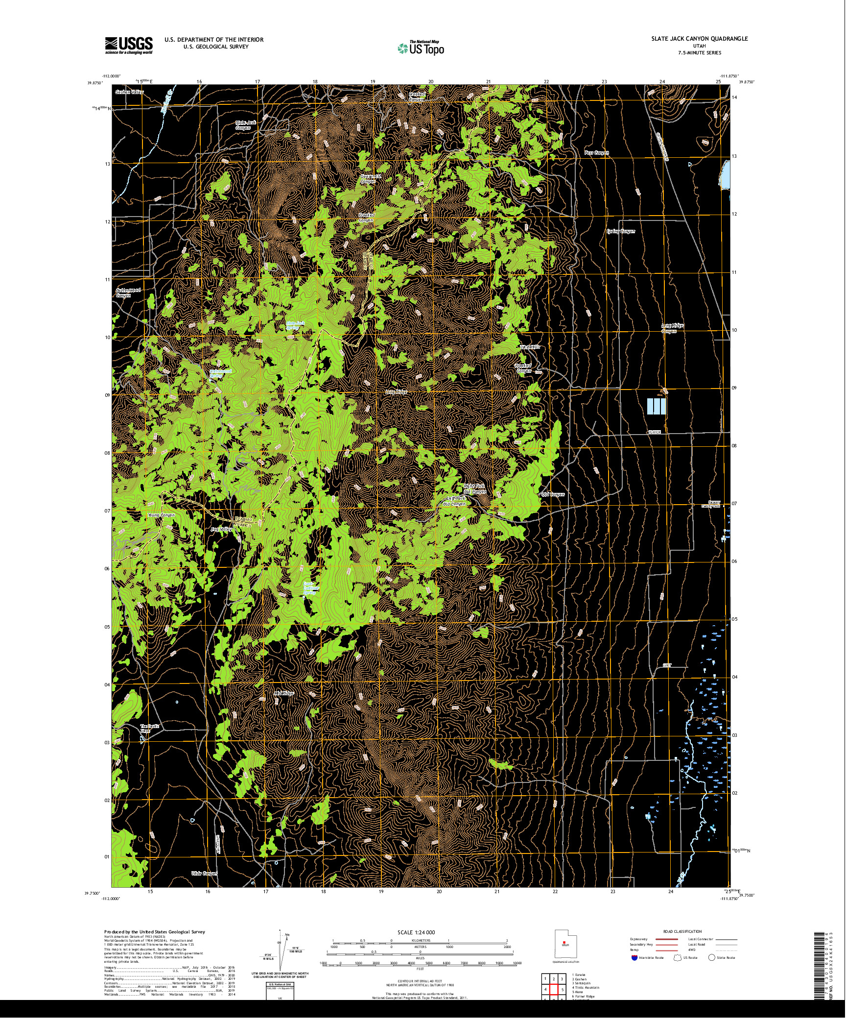 USGS US TOPO 7.5-MINUTE MAP FOR SLATE JACK CANYON, UT 2020