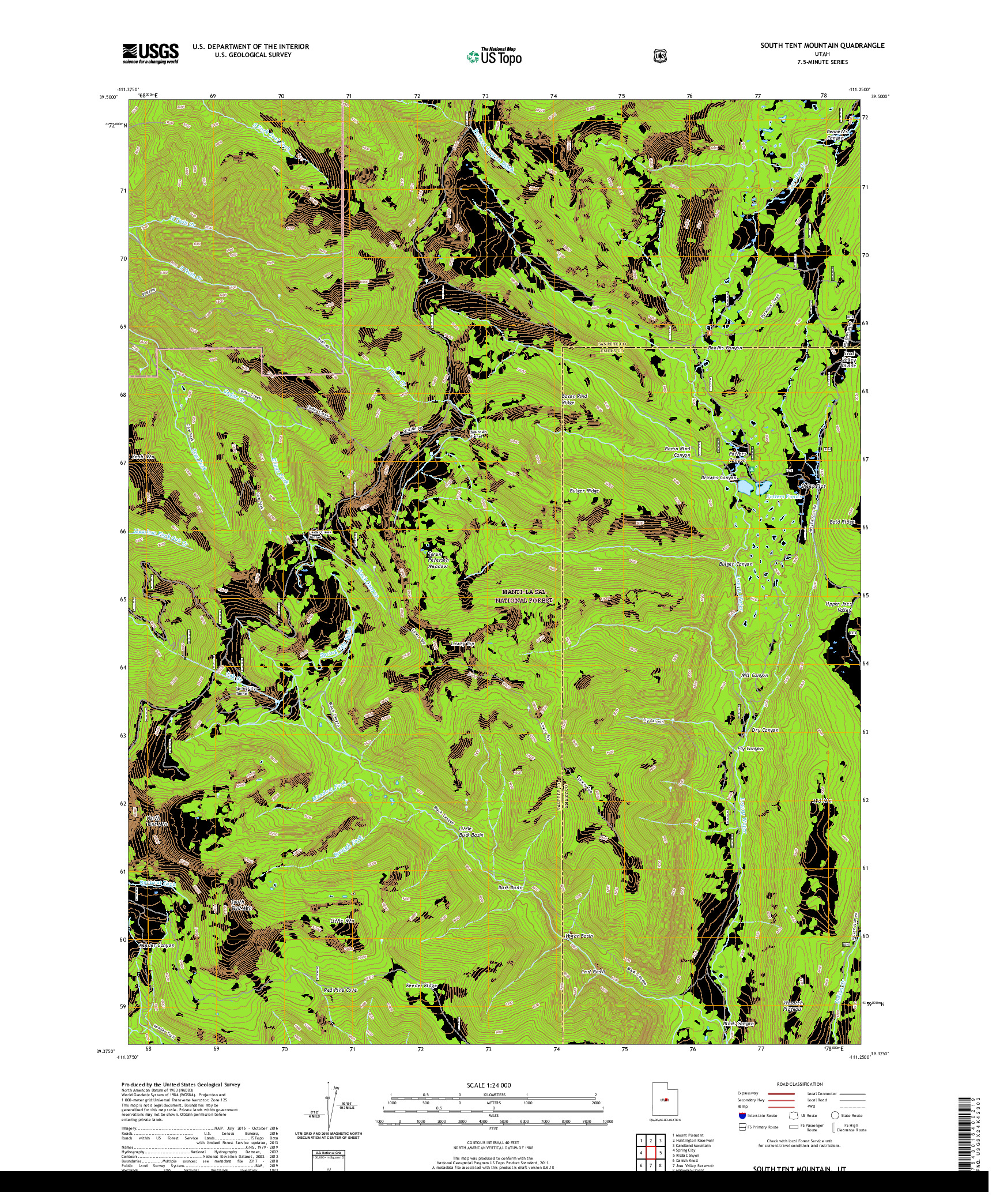 USGS US TOPO 7.5-MINUTE MAP FOR SOUTH TENT MOUNTAIN, UT 2020