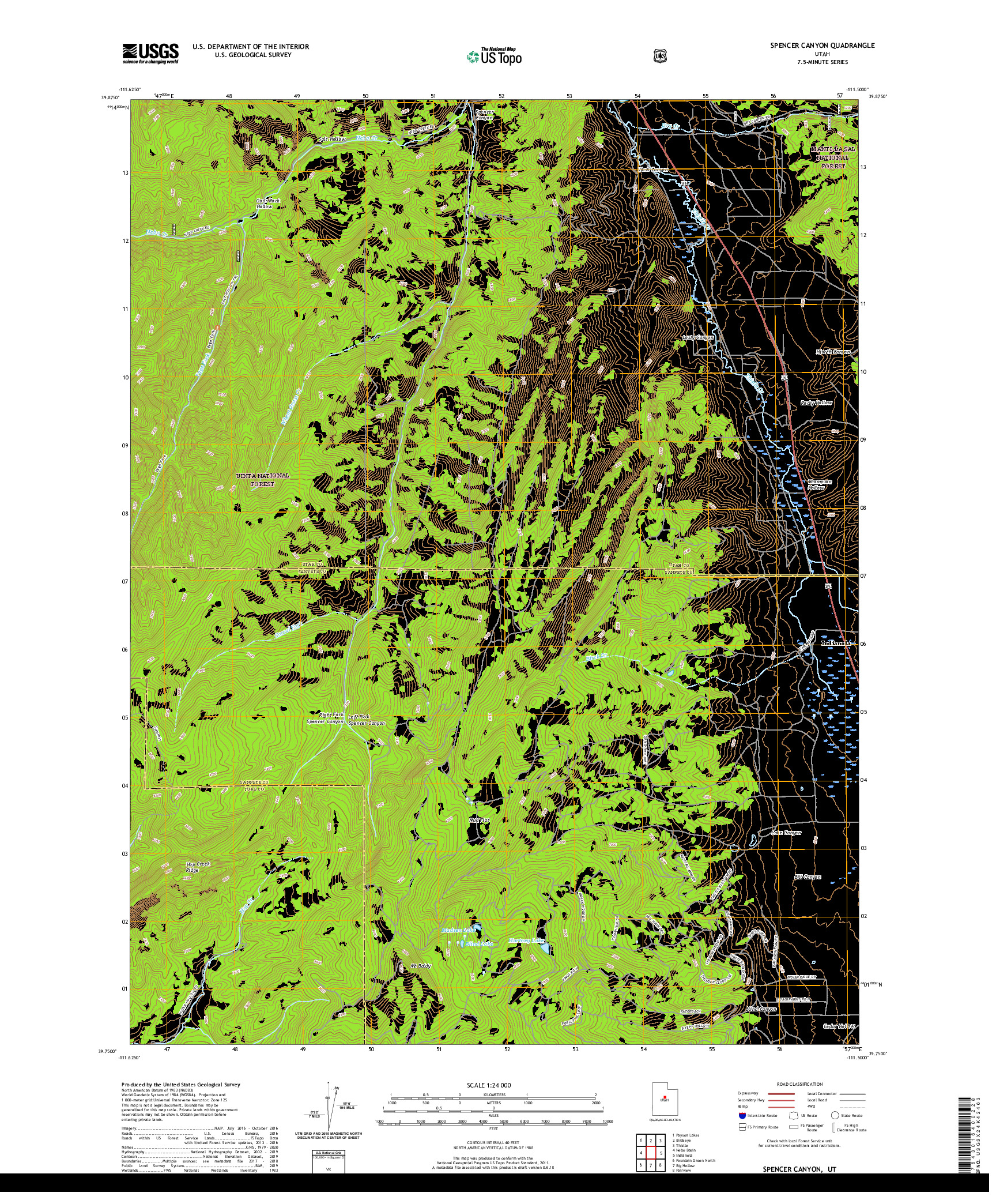 USGS US TOPO 7.5-MINUTE MAP FOR SPENCER CANYON, UT 2020