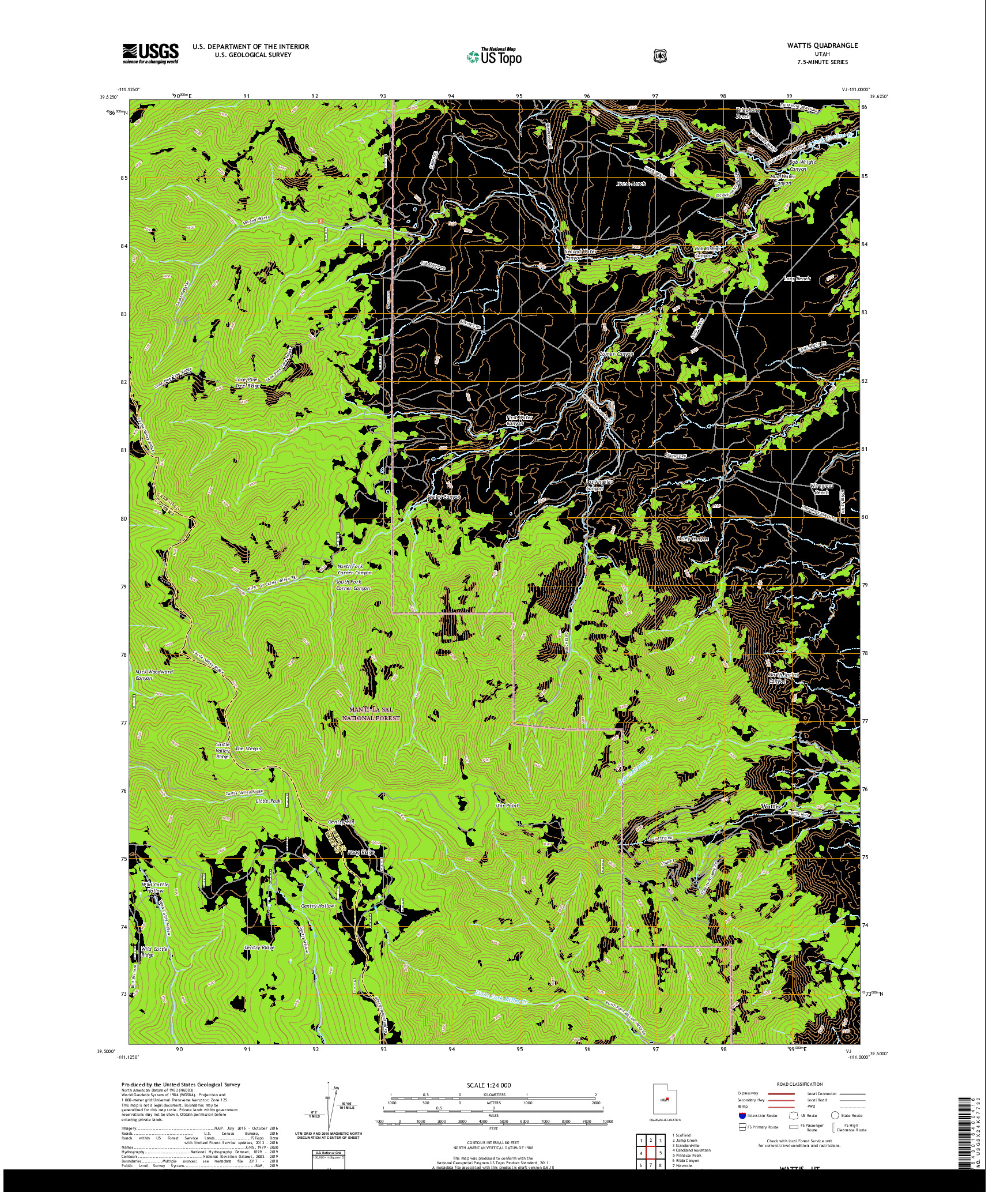 USGS US TOPO 7.5-MINUTE MAP FOR WATTIS, UT 2020