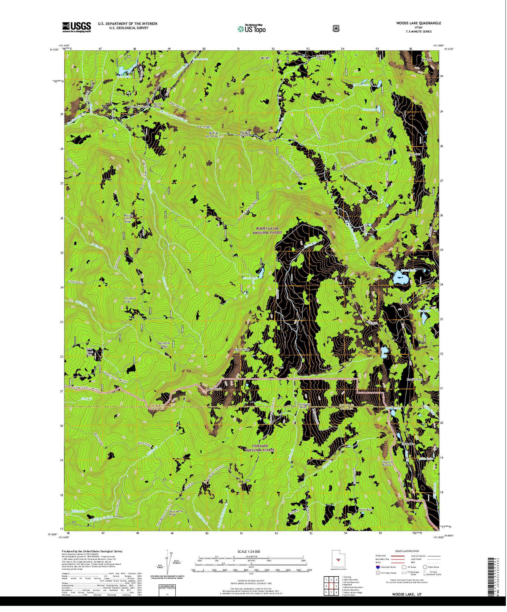 USGS US TOPO 7.5-MINUTE MAP FOR WOODS LAKE, UT 2020