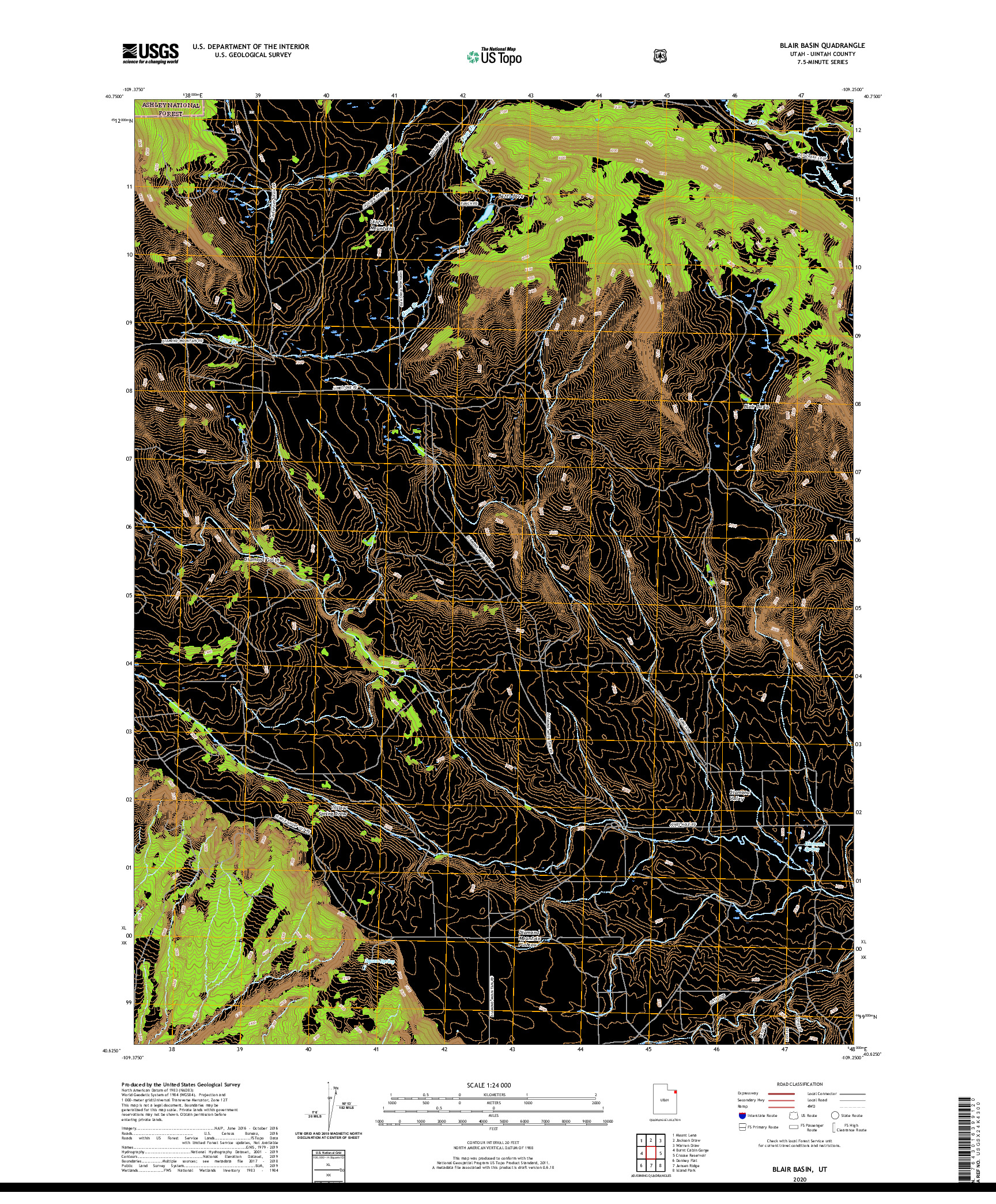 USGS US TOPO 7.5-MINUTE MAP FOR BLAIR BASIN, UT 2020