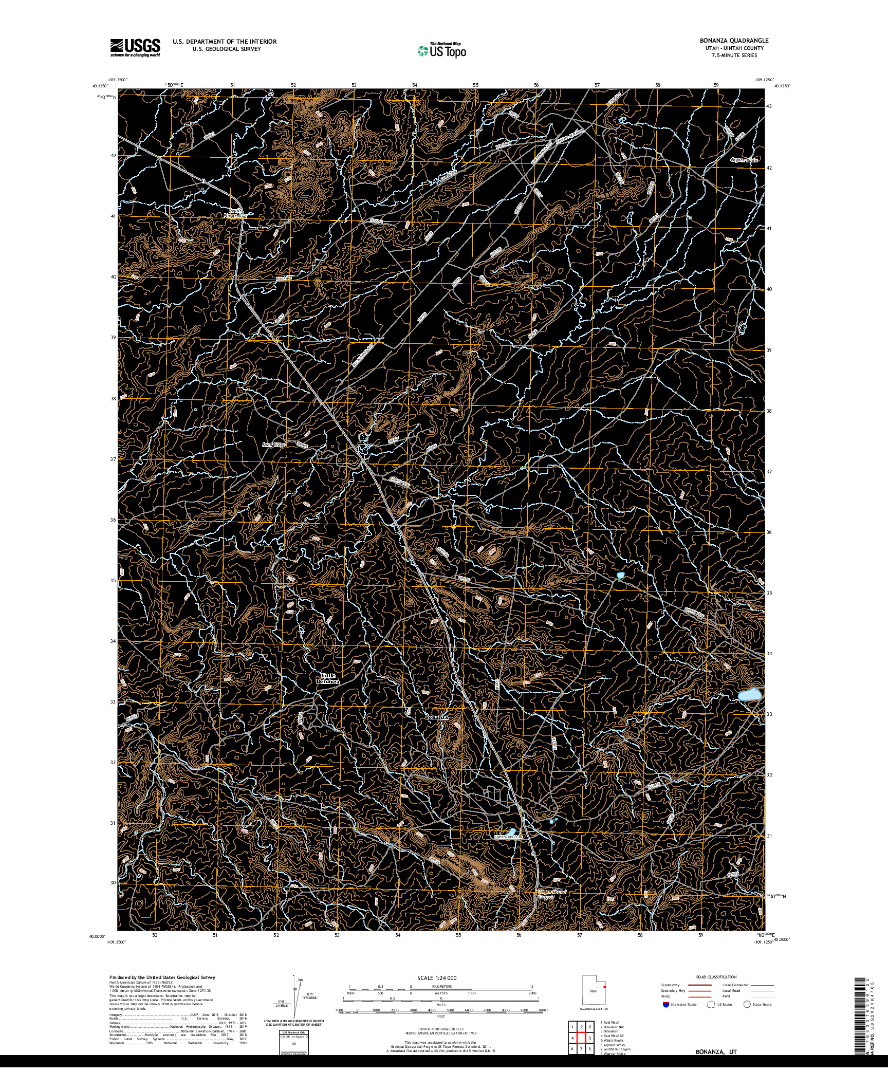 USGS US TOPO 7.5-MINUTE MAP FOR BONANZA, UT 2020