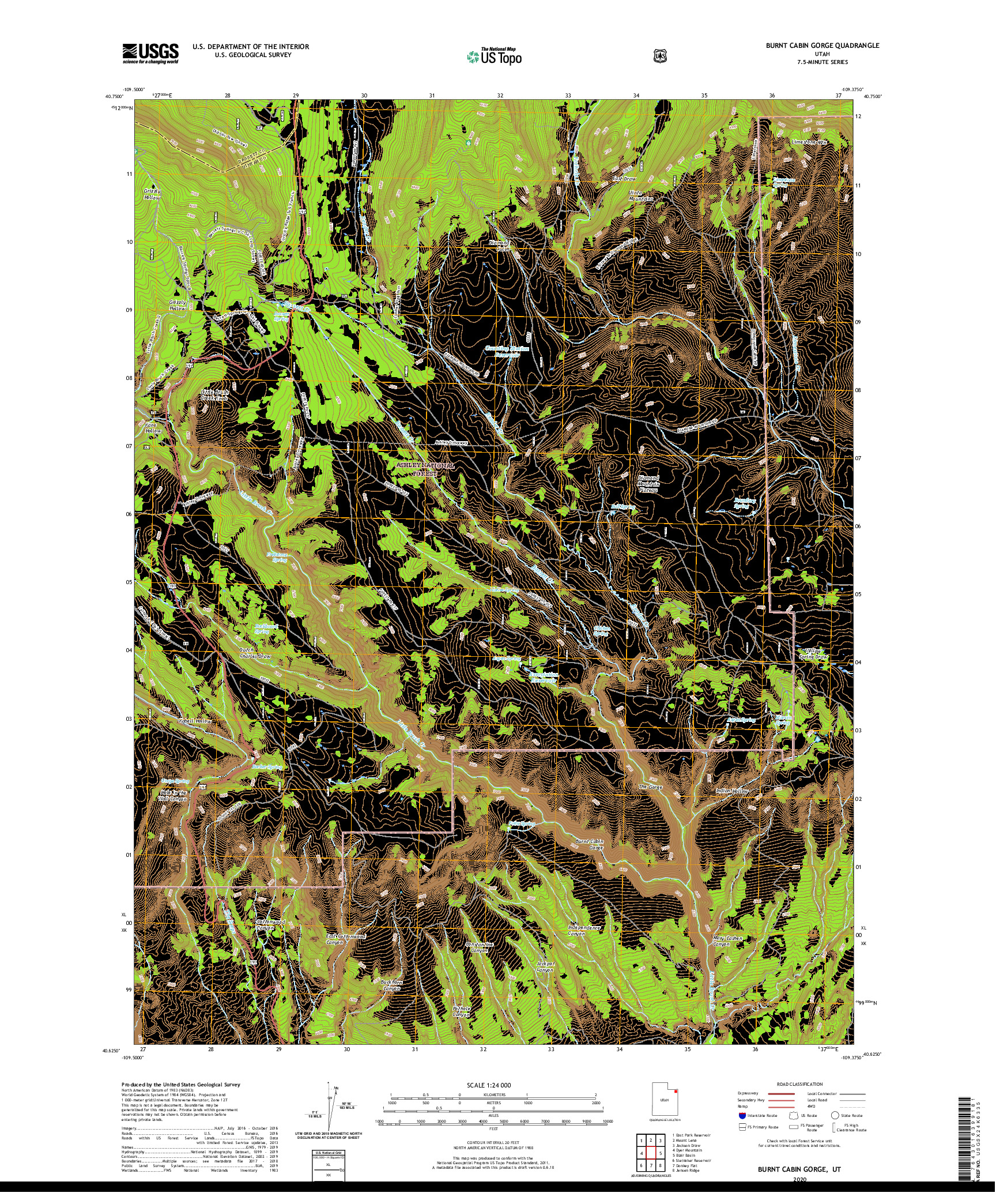 USGS US TOPO 7.5-MINUTE MAP FOR BURNT CABIN GORGE, UT 2020