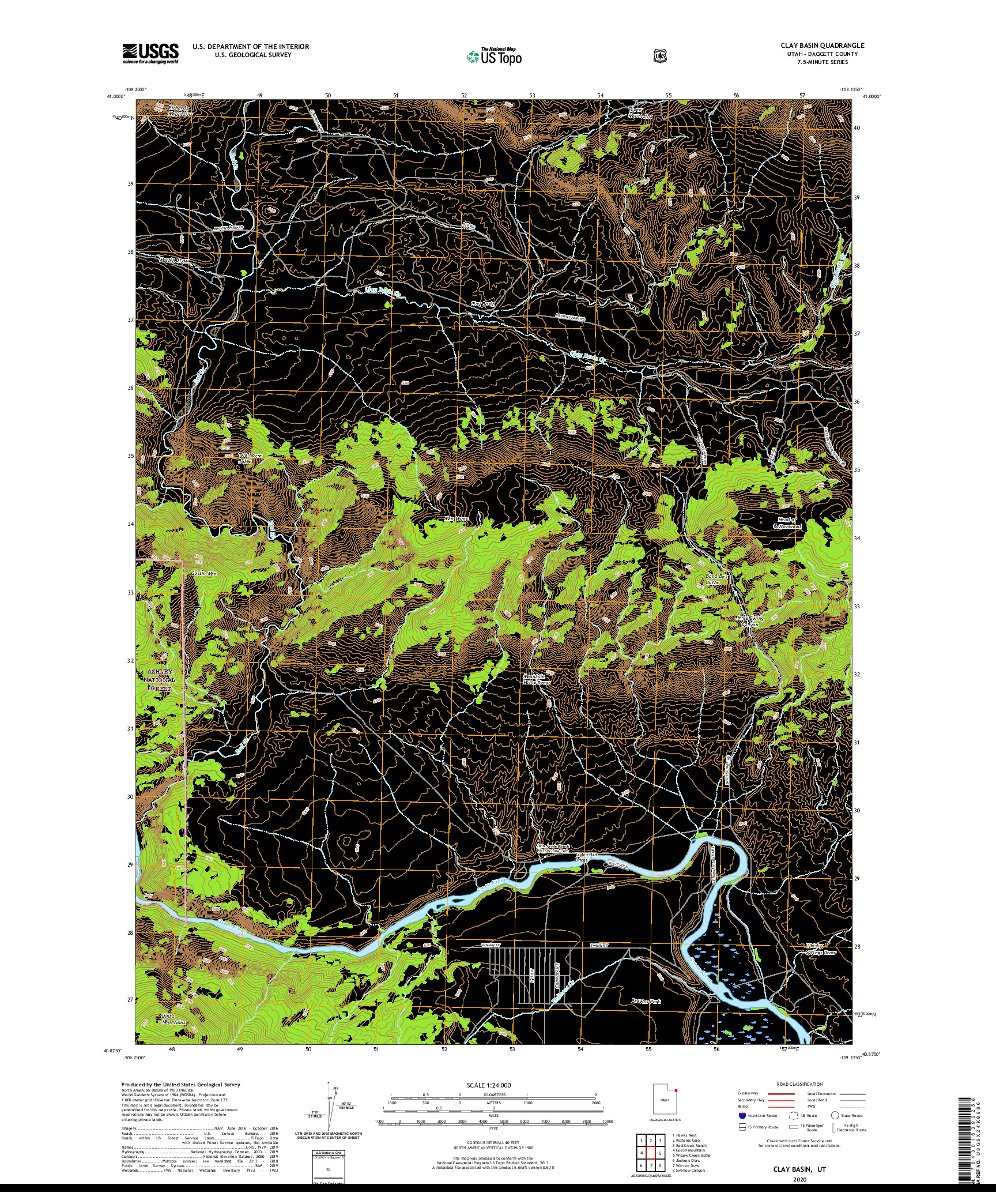 USGS US TOPO 7.5-MINUTE MAP FOR CLAY BASIN, UT 2020