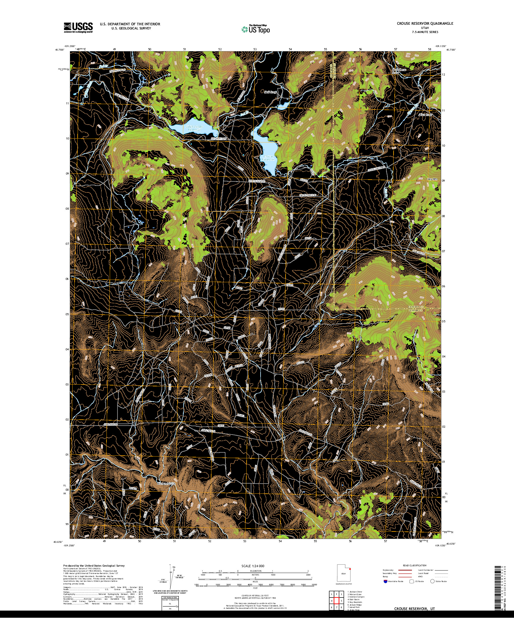 USGS US TOPO 7.5-MINUTE MAP FOR CROUSE RESERVOIR, UT 2020