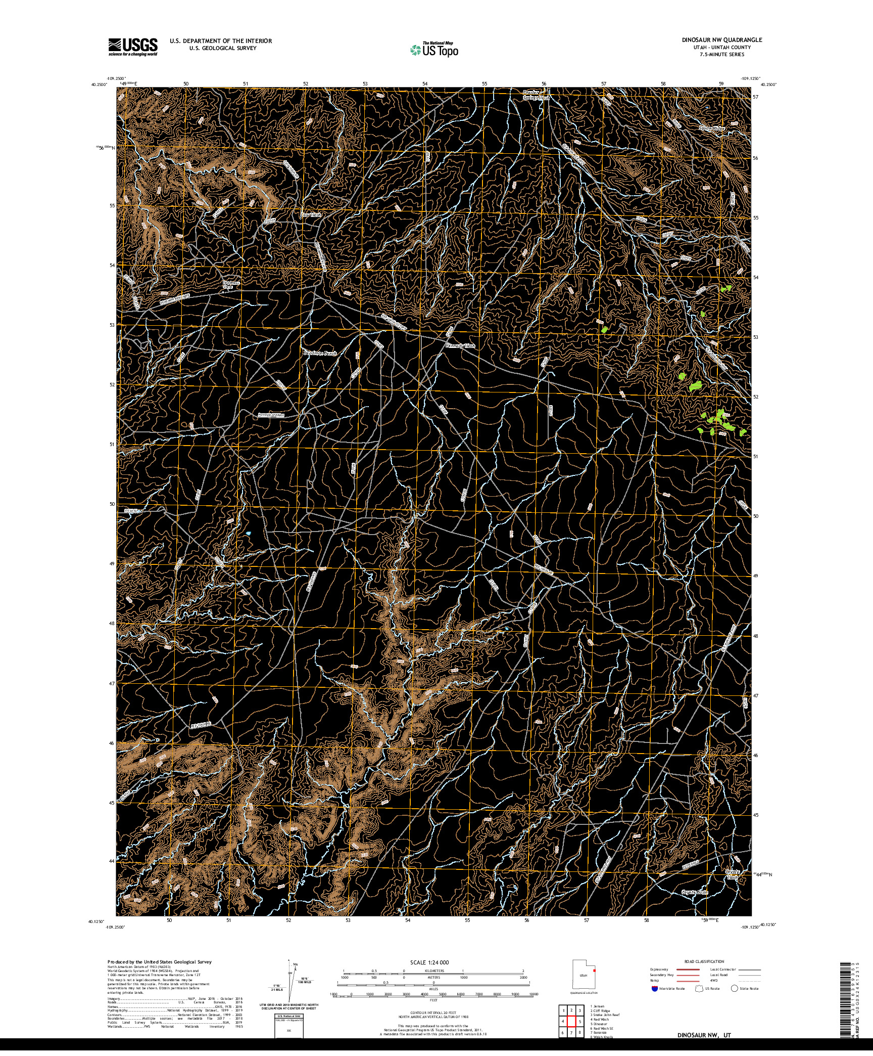 USGS US TOPO 7.5-MINUTE MAP FOR DINOSAUR NW, UT 2020