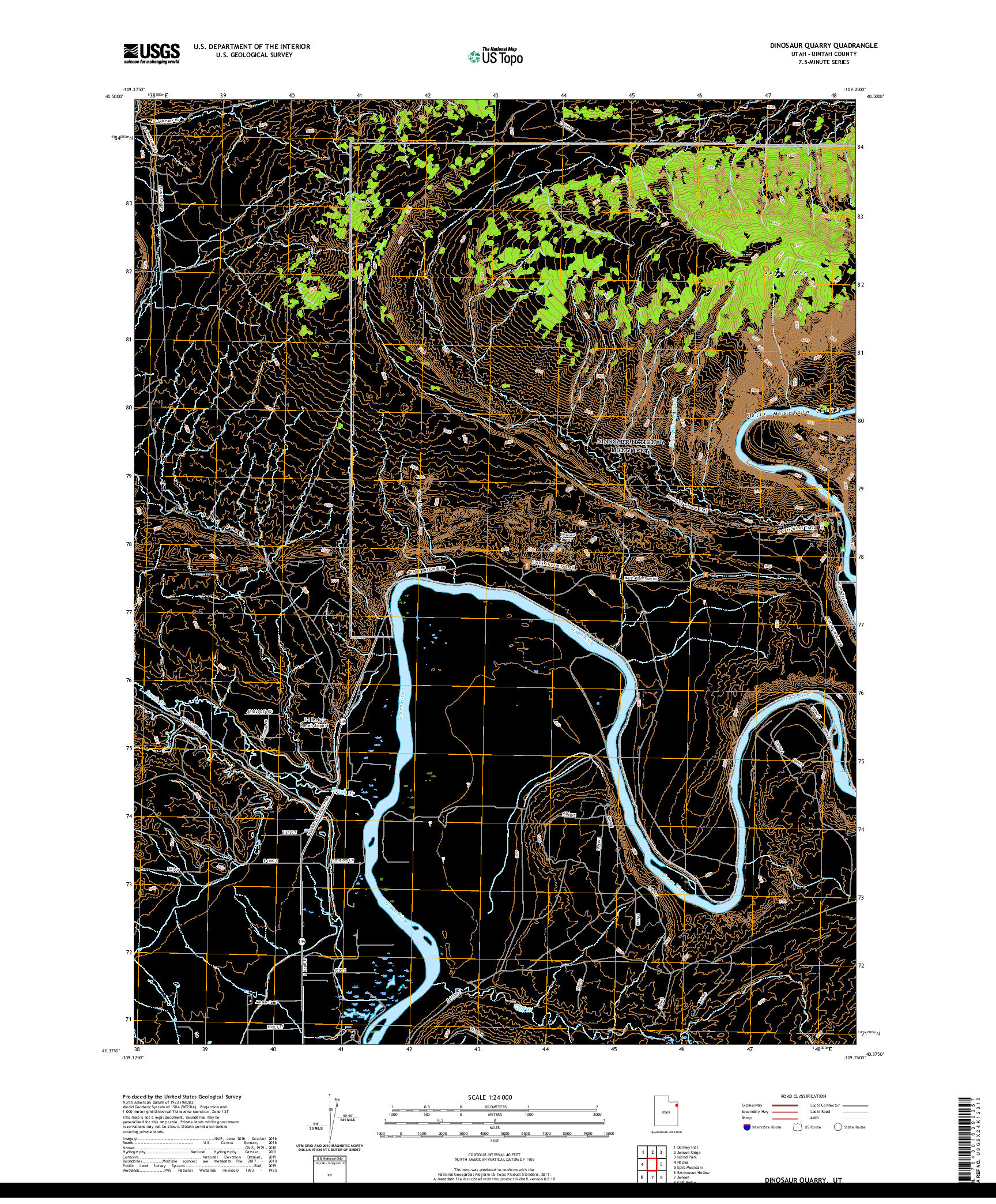 USGS US TOPO 7.5-MINUTE MAP FOR DINOSAUR QUARRY, UT 2020