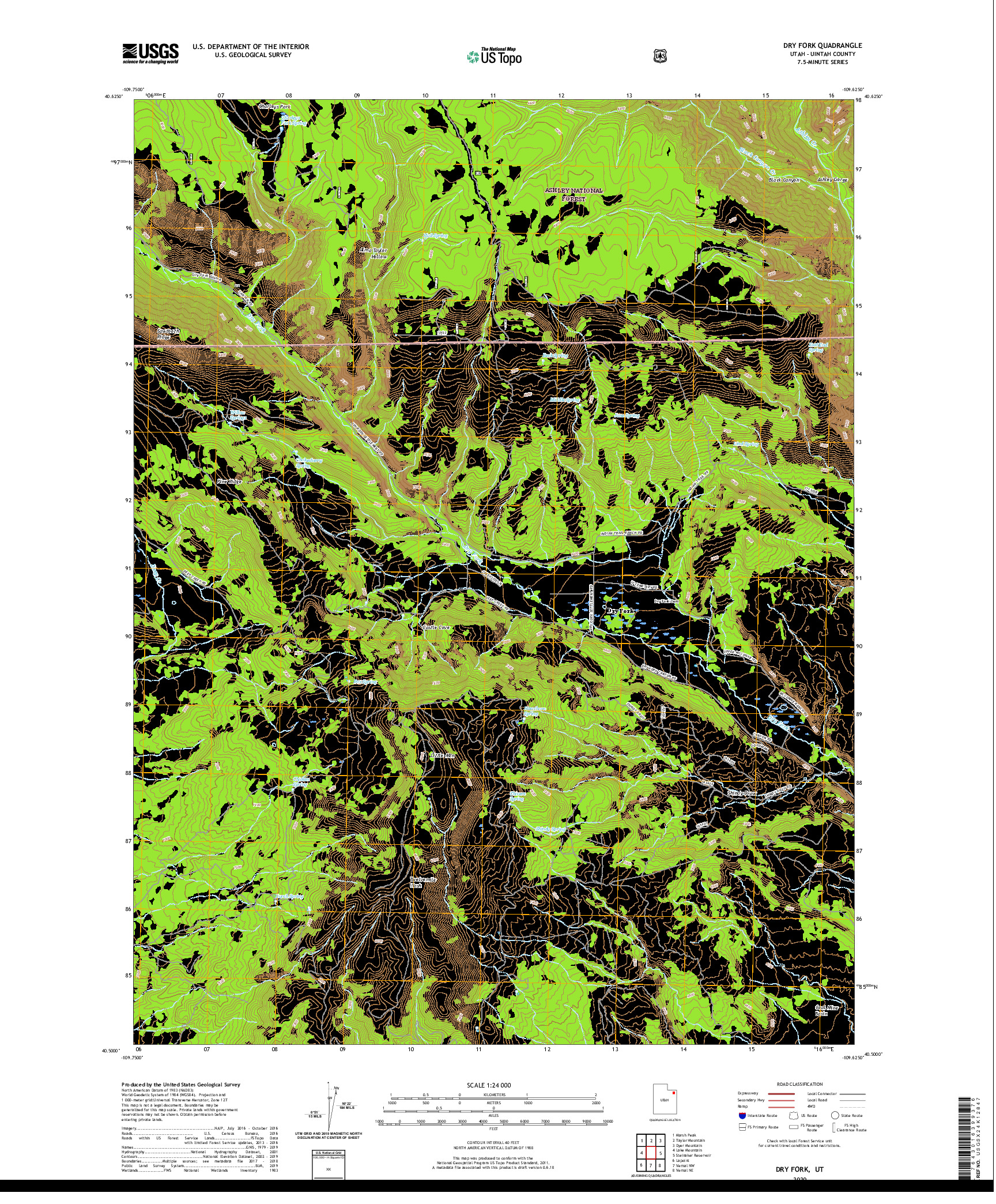 USGS US TOPO 7.5-MINUTE MAP FOR DRY FORK, UT 2020