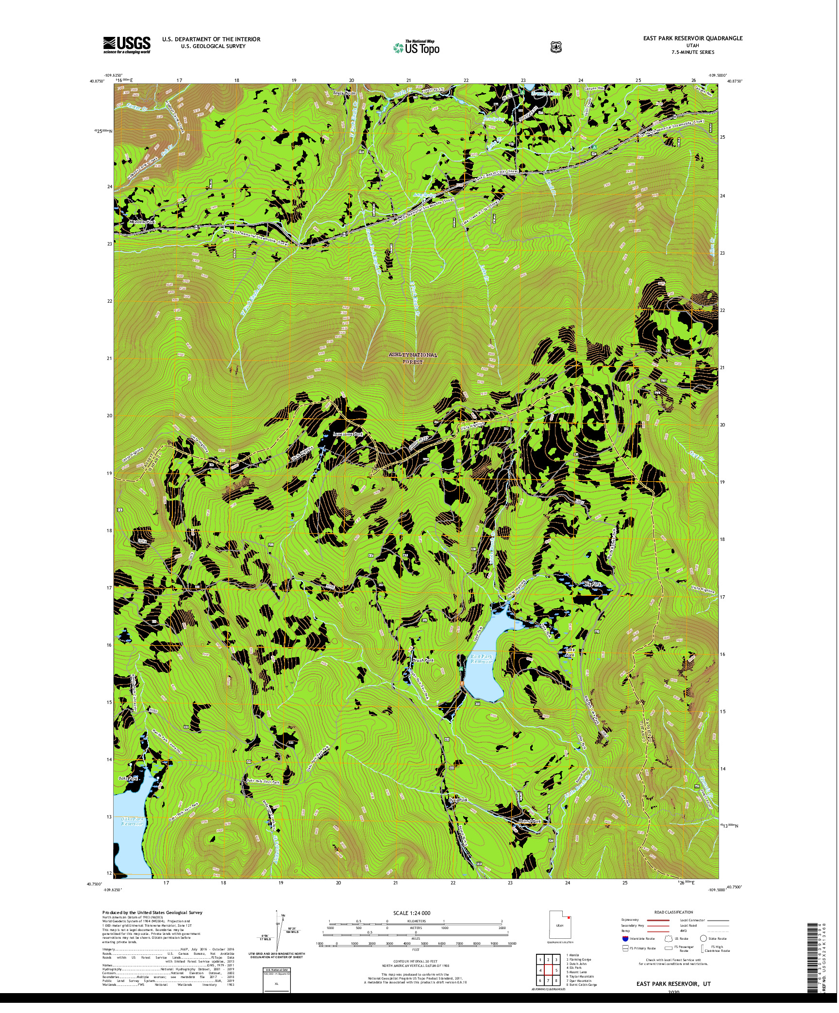 USGS US TOPO 7.5-MINUTE MAP FOR EAST PARK RESERVOIR, UT 2020