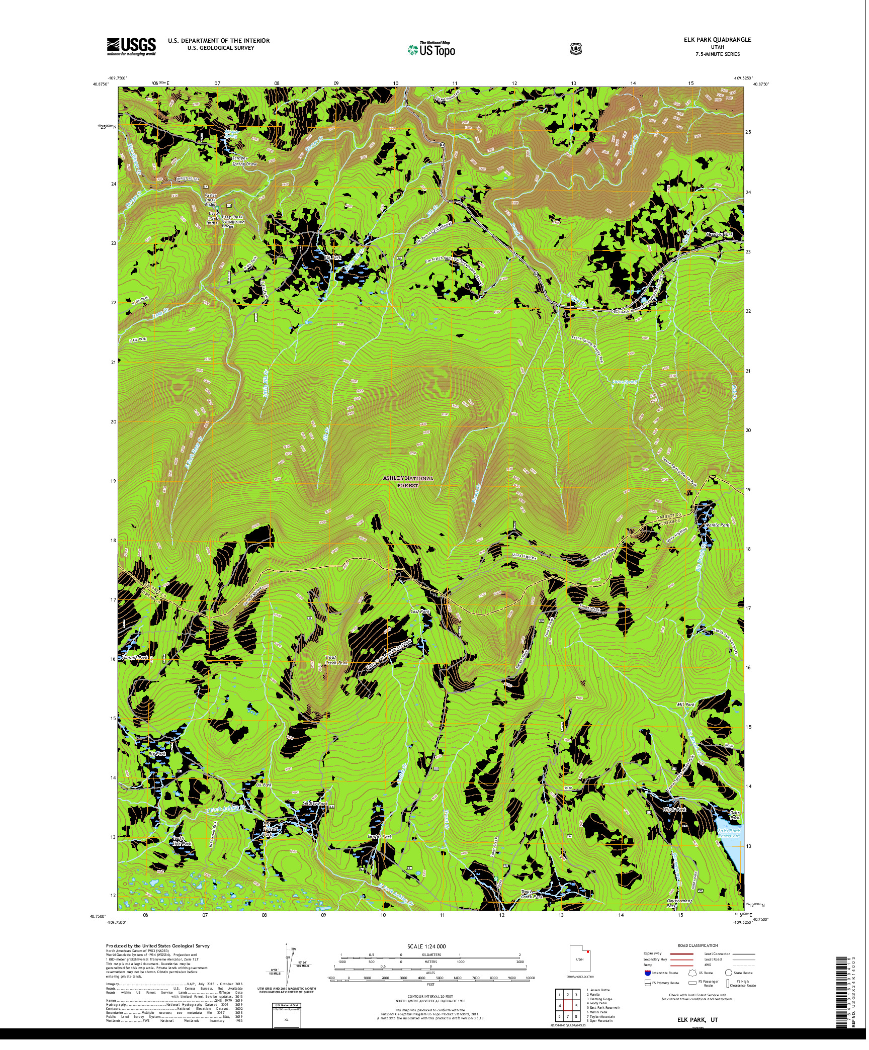USGS US TOPO 7.5-MINUTE MAP FOR ELK PARK, UT 2020