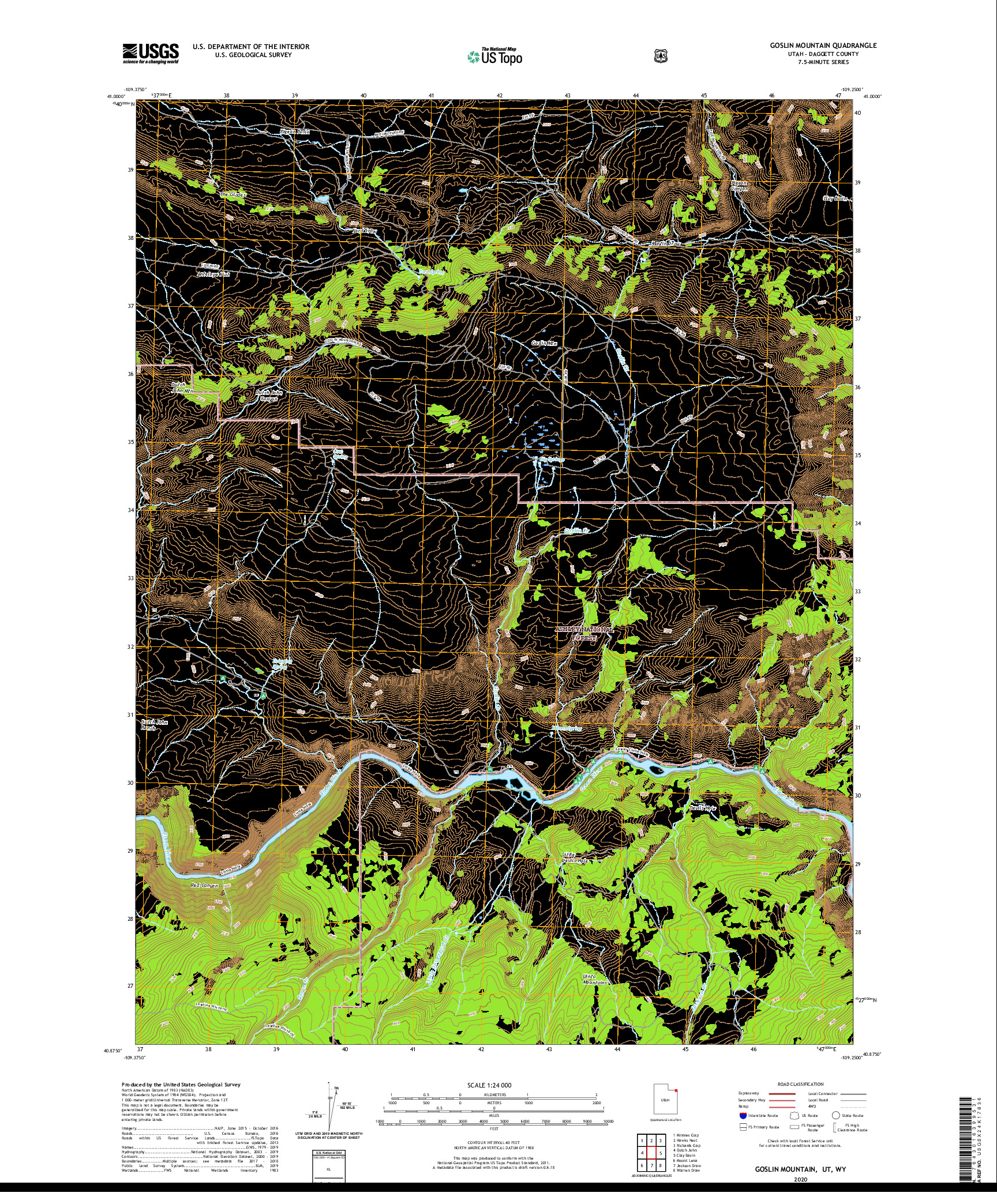 USGS US TOPO 7.5-MINUTE MAP FOR GOSLIN MOUNTAIN, UT,WY 2020