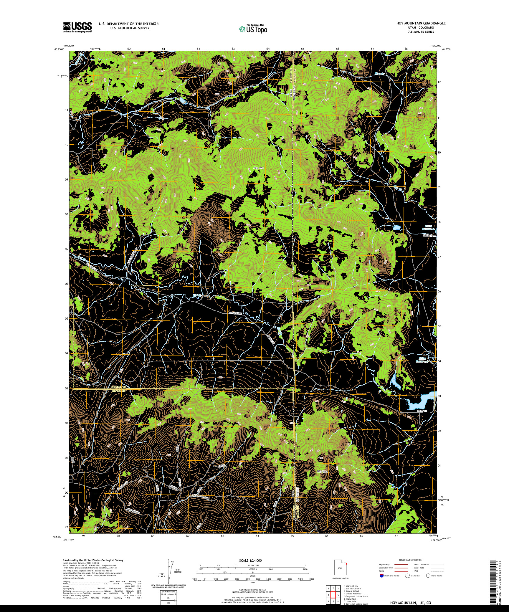 USGS US TOPO 7.5-MINUTE MAP FOR HOY MOUNTAIN, UT,CO 2020