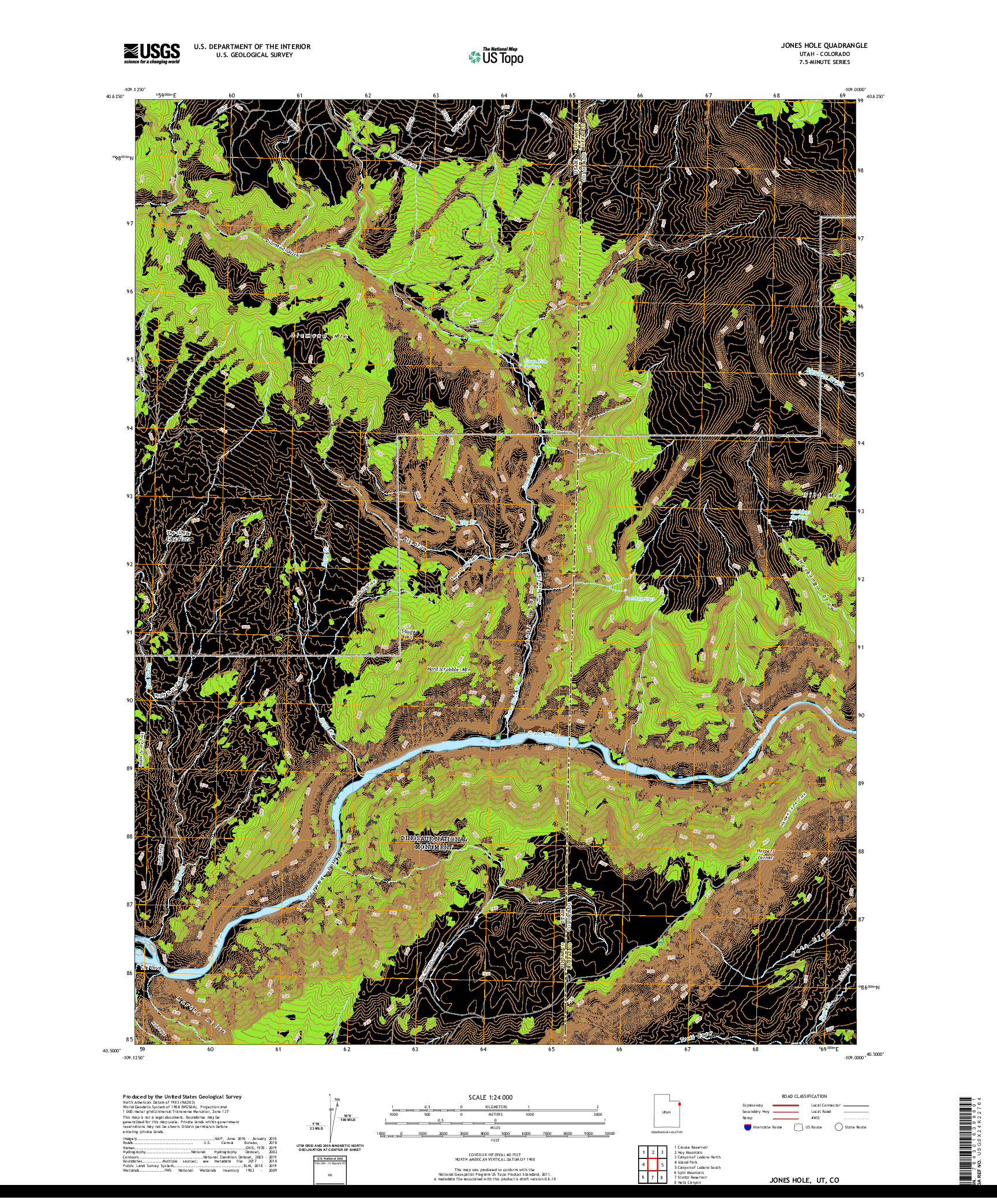 USGS US TOPO 7.5-MINUTE MAP FOR JONES HOLE, UT,CO 2020