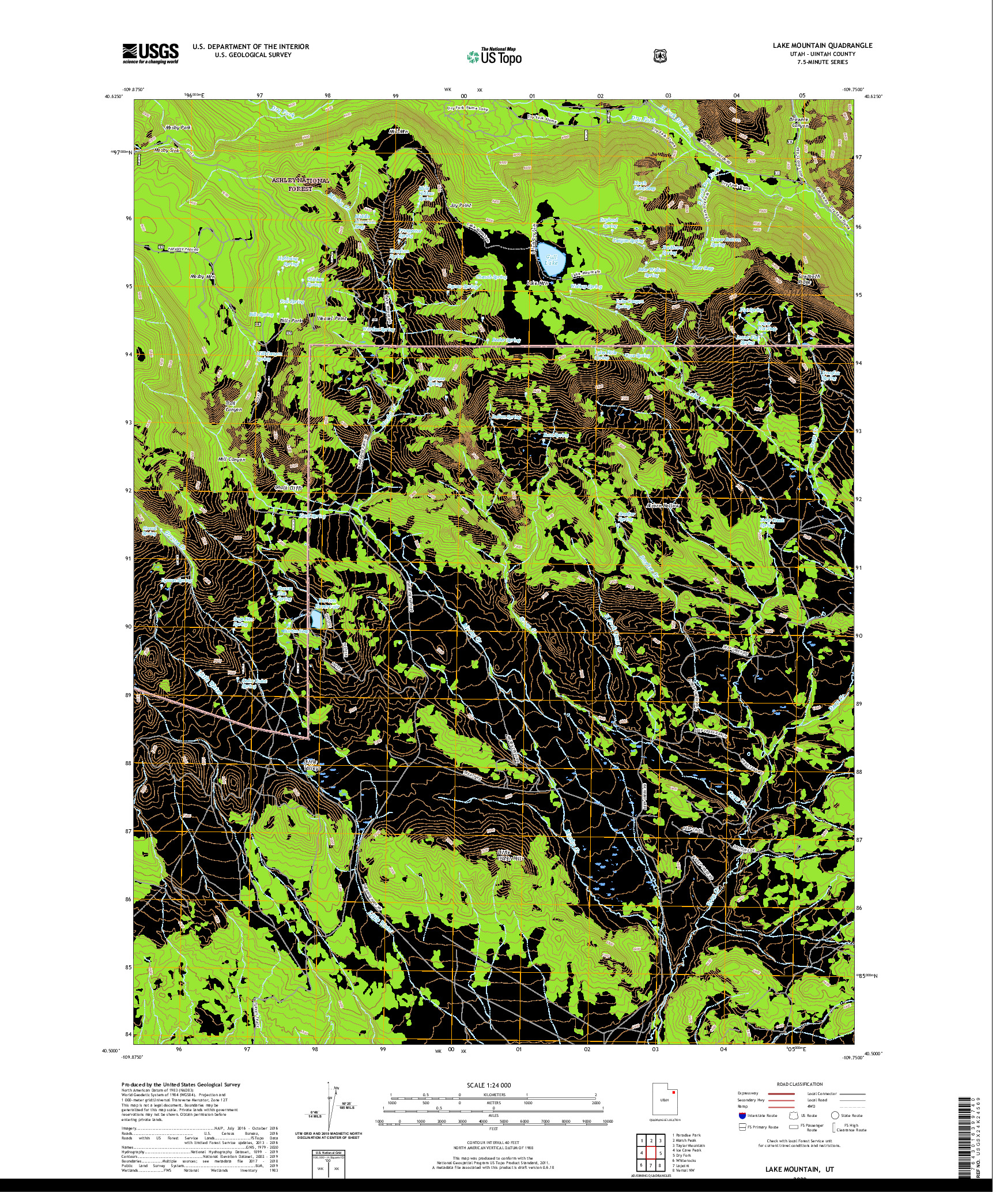 USGS US TOPO 7.5-MINUTE MAP FOR LAKE MOUNTAIN, UT 2020