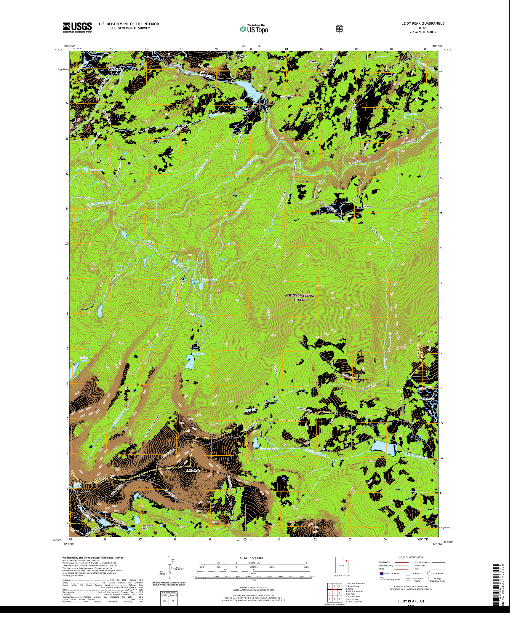 USGS US TOPO 7.5-MINUTE MAP FOR LEIDY PEAK, UT 2020