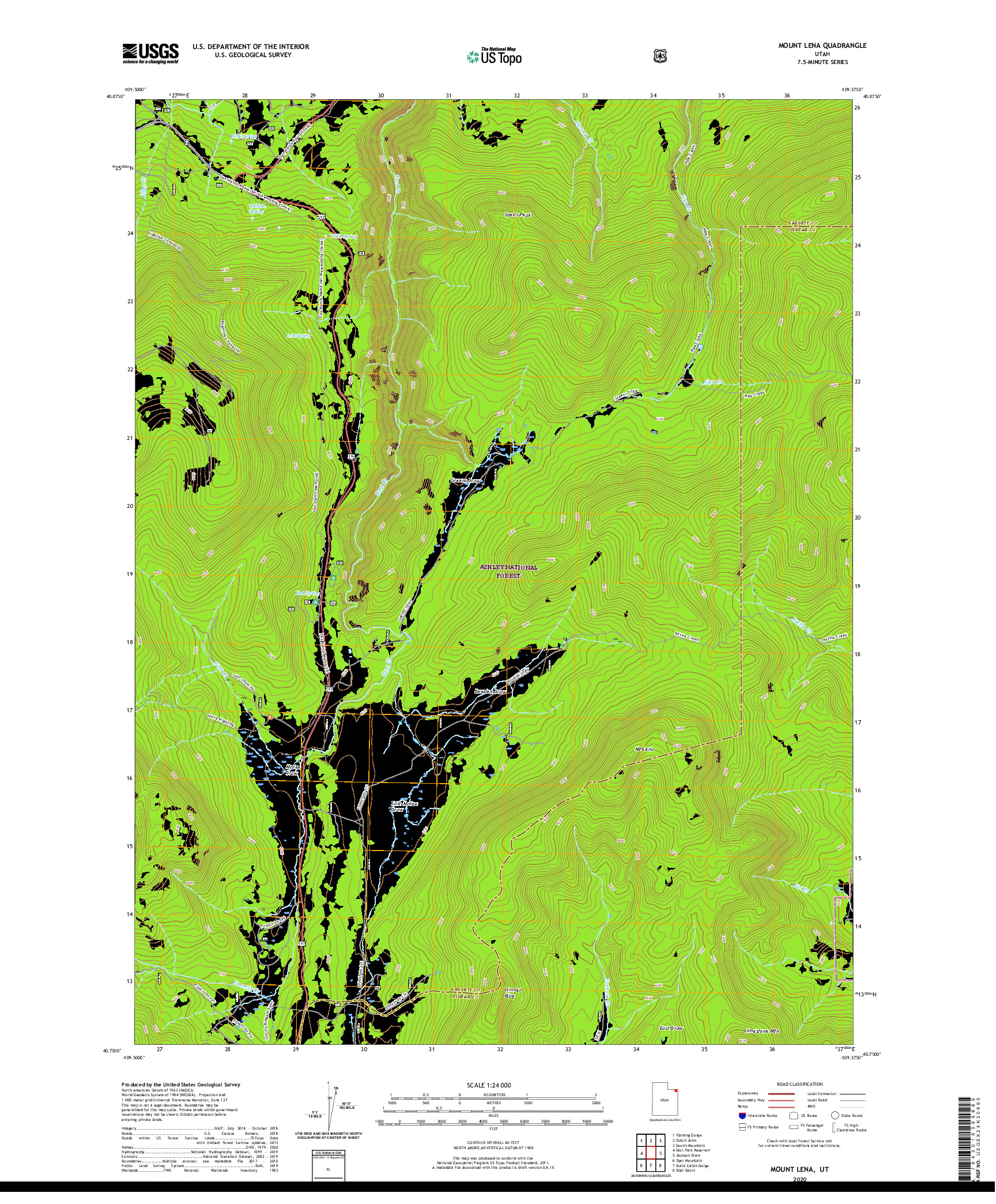 USGS US TOPO 7.5-MINUTE MAP FOR MOUNT LENA, UT 2020