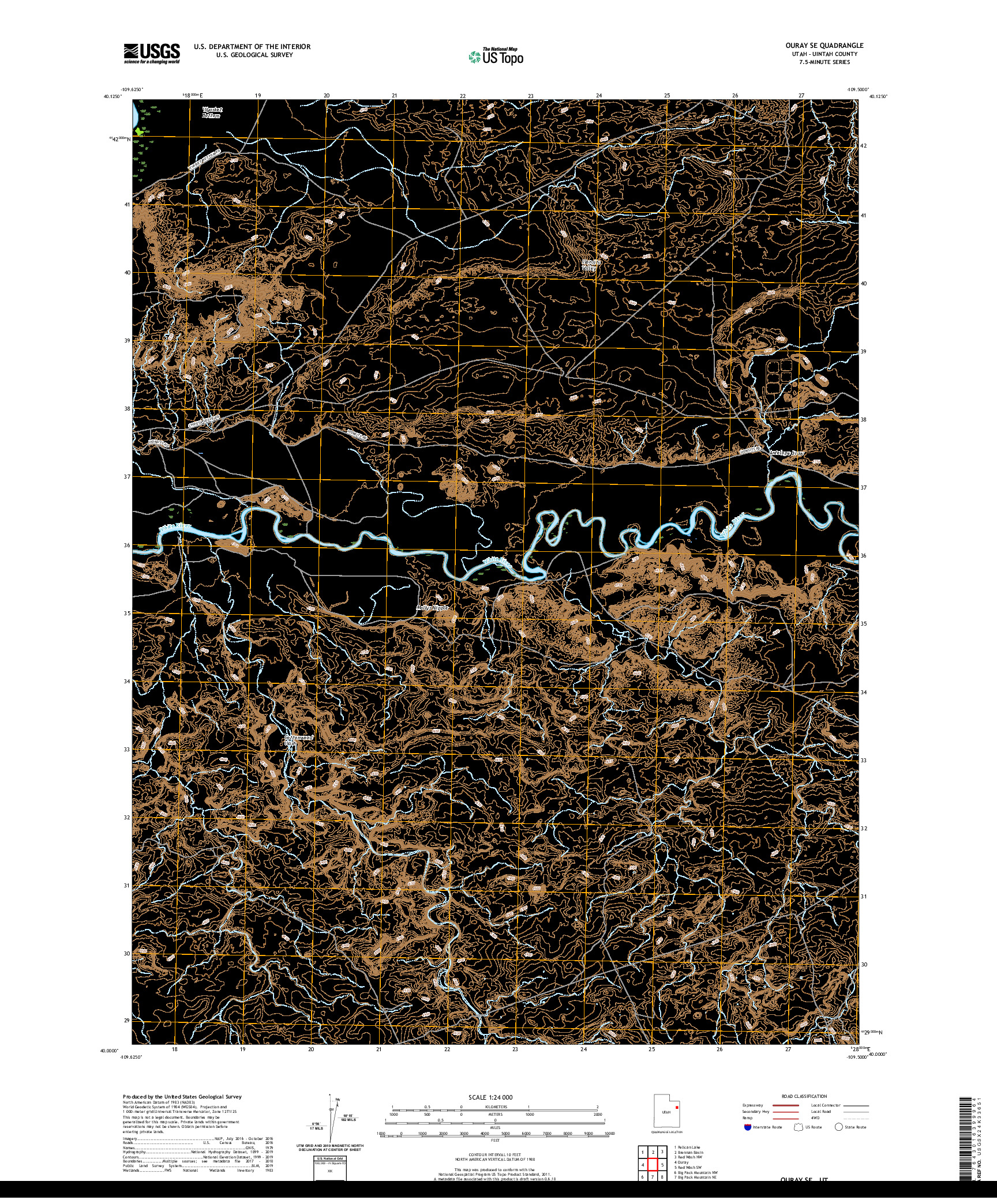 USGS US TOPO 7.5-MINUTE MAP FOR OURAY SE, UT 2020