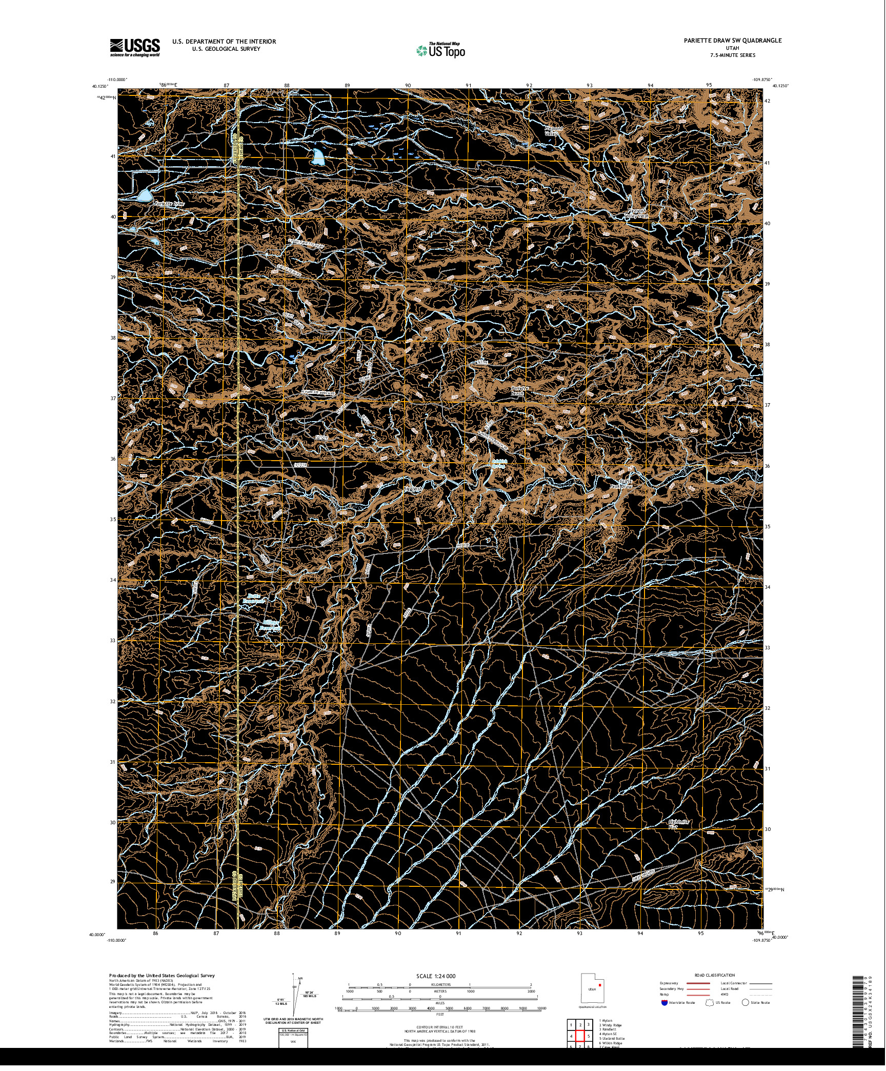 USGS US TOPO 7.5-MINUTE MAP FOR PARIETTE DRAW SW, UT 2020