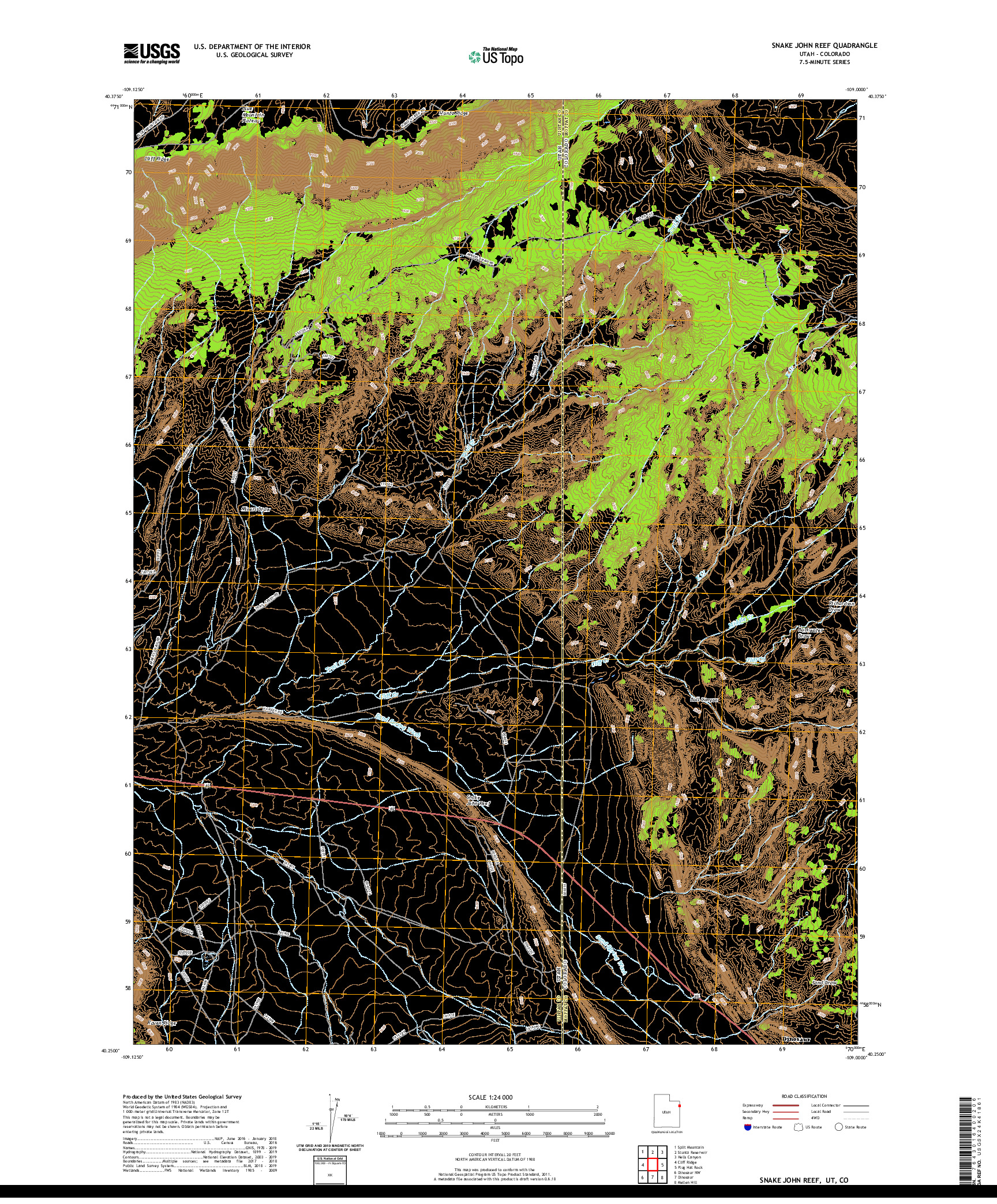 USGS US TOPO 7.5-MINUTE MAP FOR SNAKE JOHN REEF, UT,CO 2020