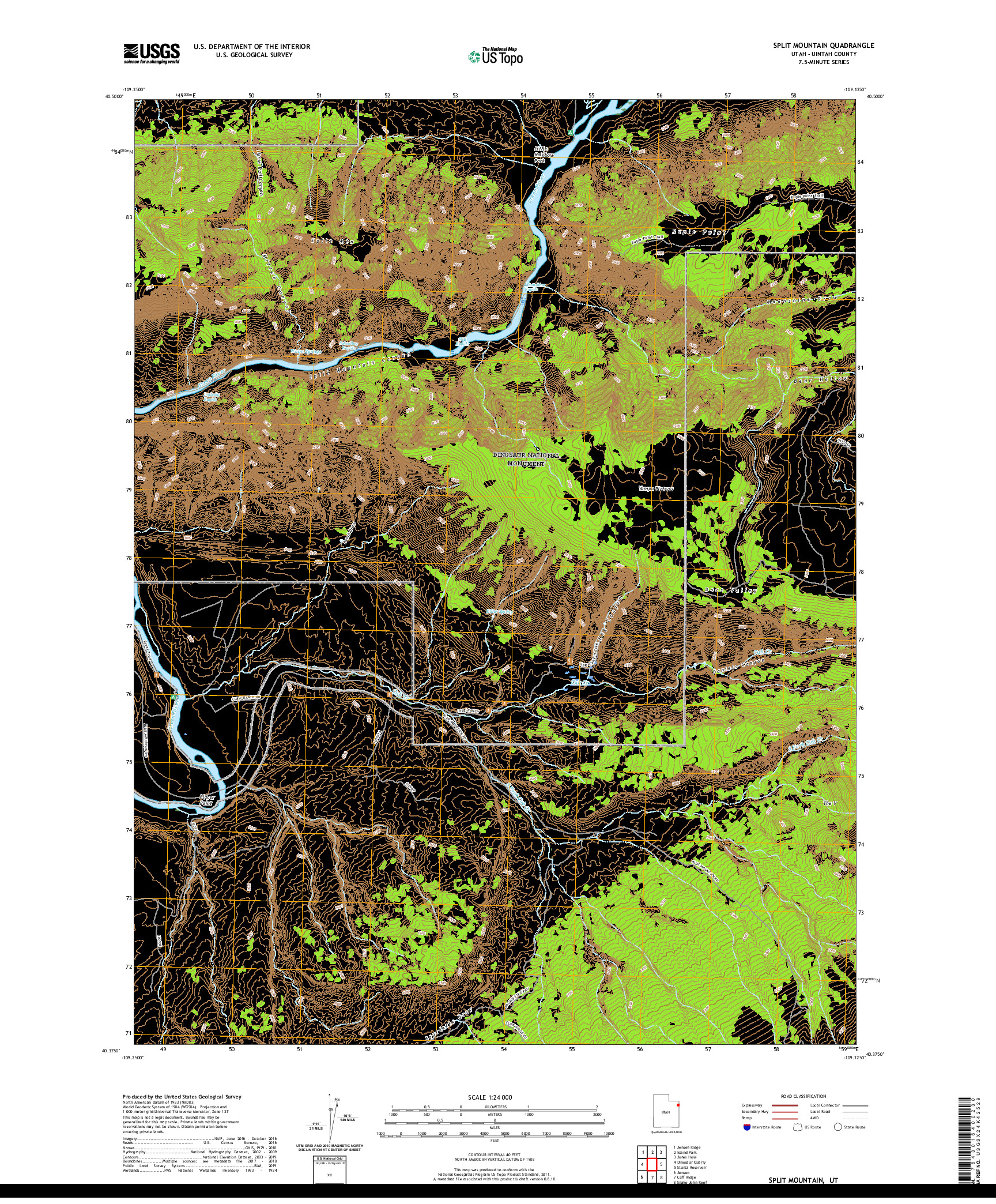 USGS US TOPO 7.5-MINUTE MAP FOR SPLIT MOUNTAIN, UT 2020
