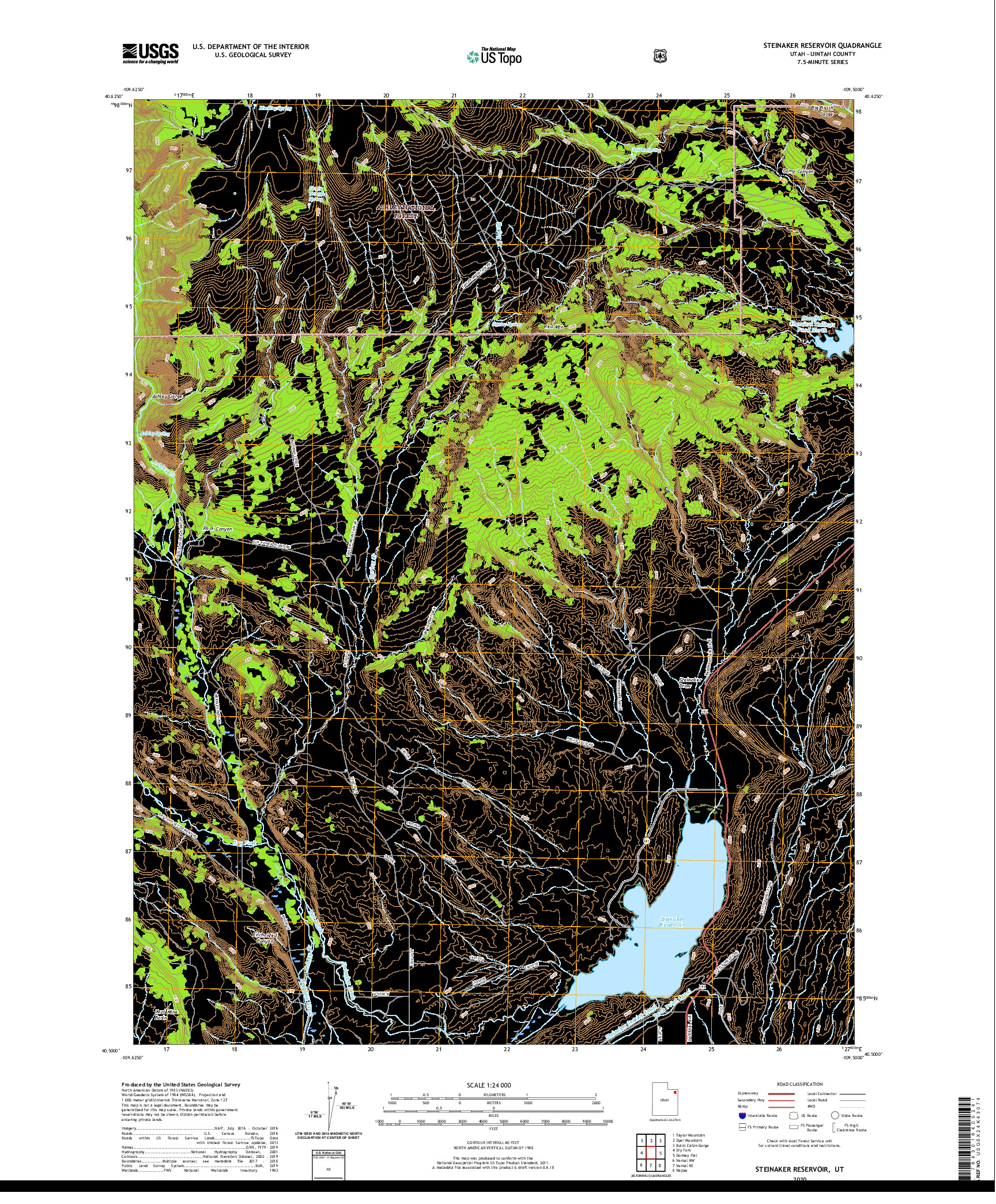 USGS US TOPO 7.5-MINUTE MAP FOR STEINAKER RESERVOIR, UT 2020