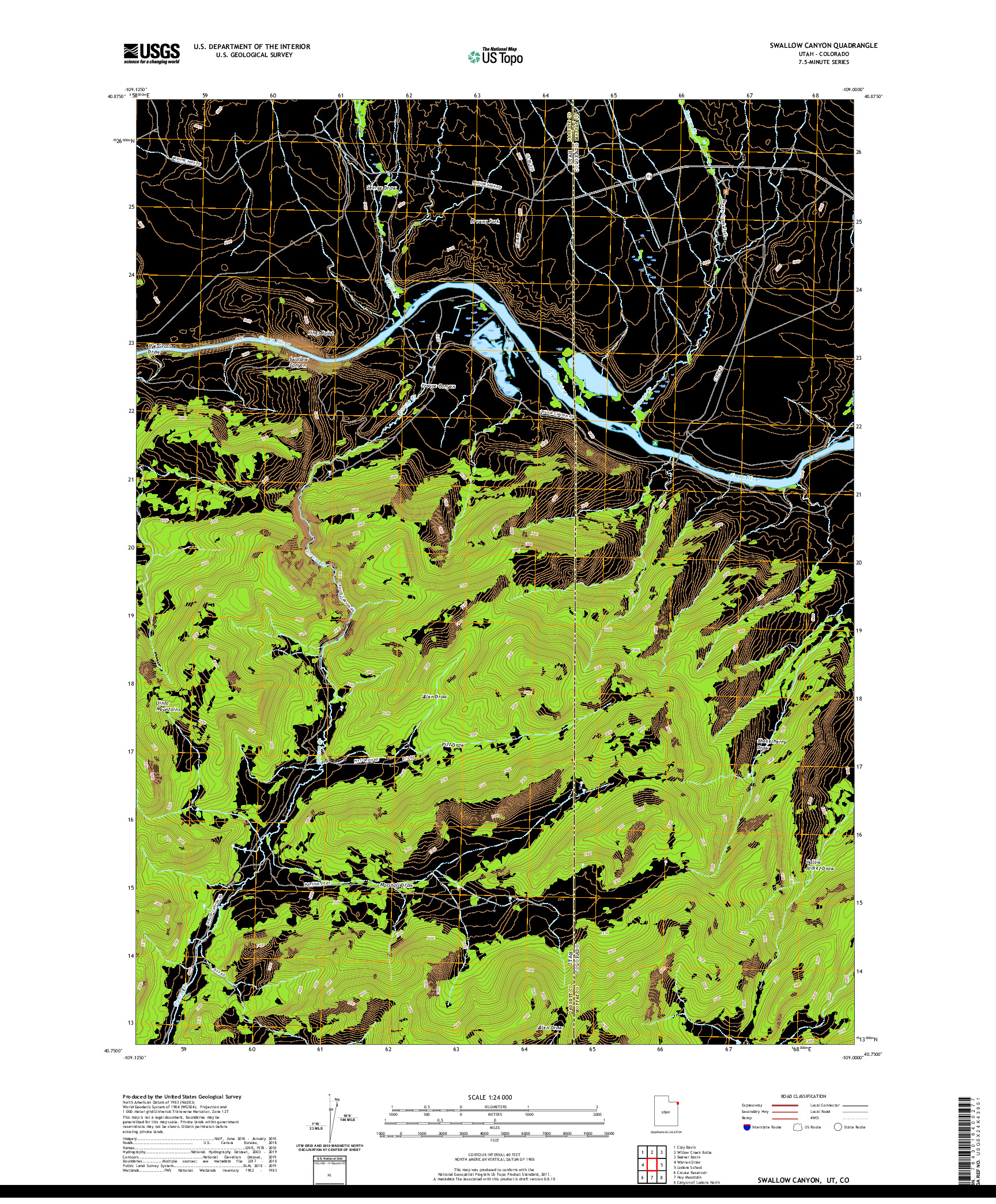 USGS US TOPO 7.5-MINUTE MAP FOR SWALLOW CANYON, UT,CO 2020