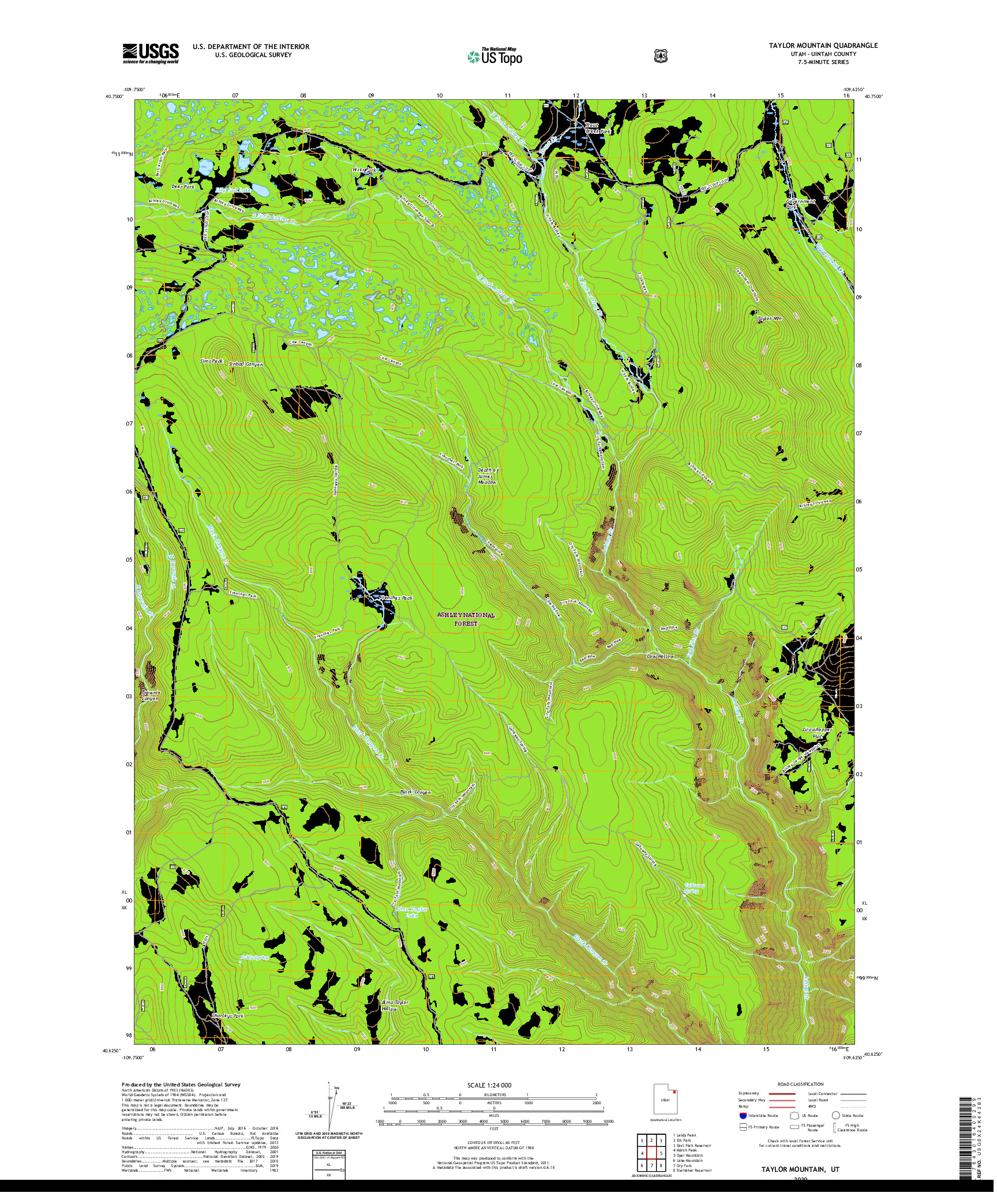 USGS US TOPO 7.5-MINUTE MAP FOR TAYLOR MOUNTAIN, UT 2020