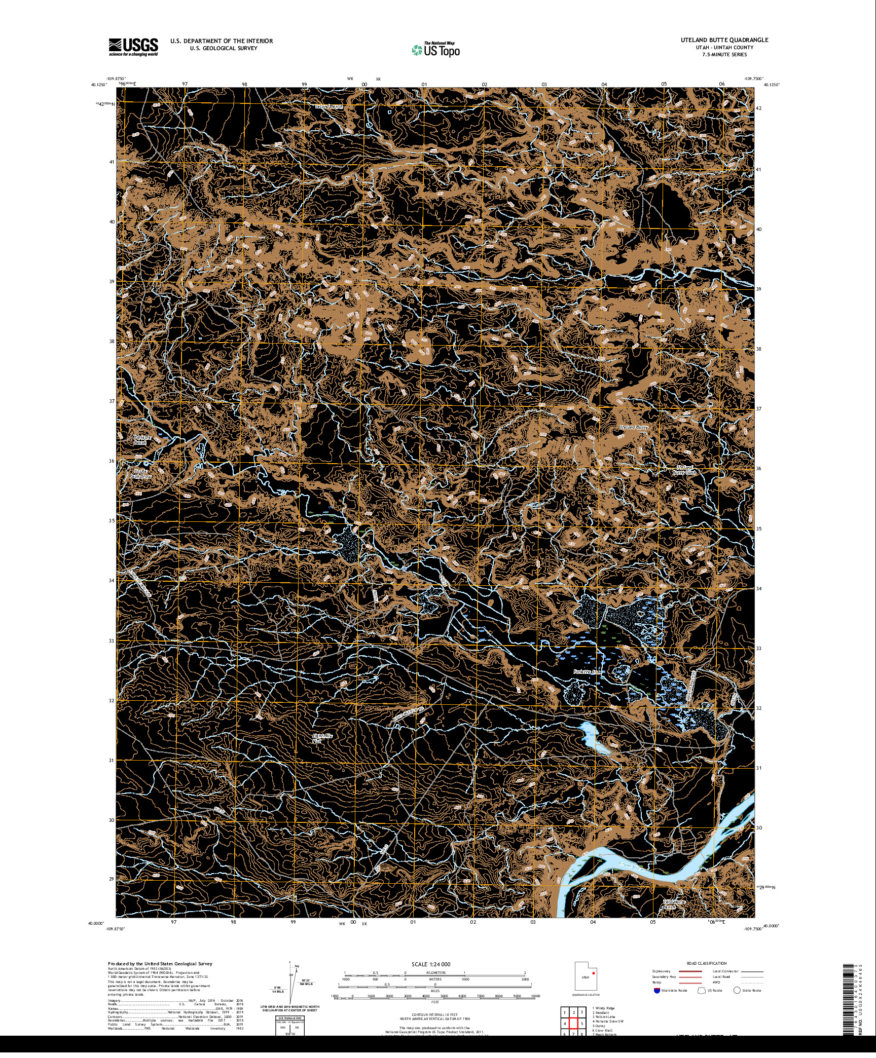 USGS US TOPO 7.5-MINUTE MAP FOR UTELAND BUTTE, UT 2020