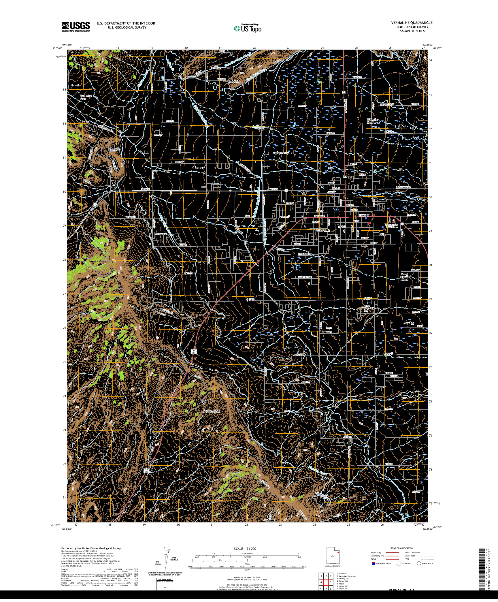 USGS US TOPO 7.5-MINUTE MAP FOR VERNAL NE, UT 2020