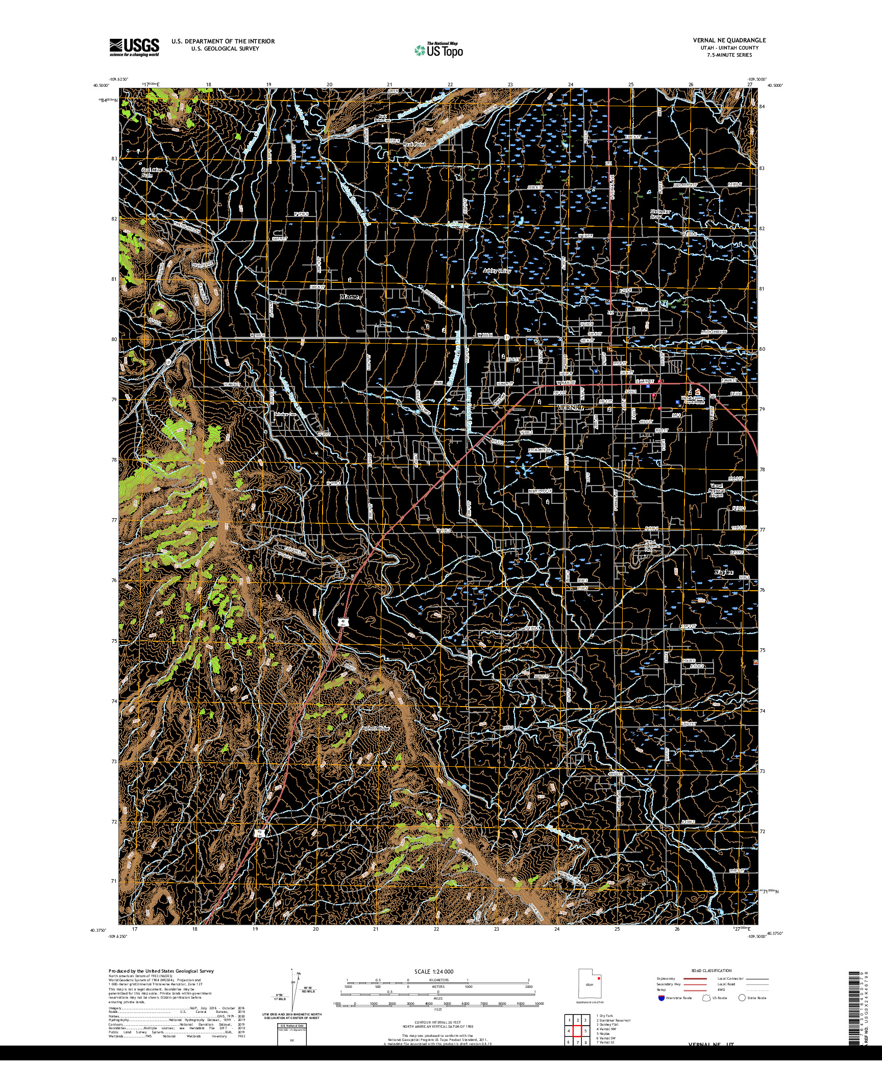 USGS US TOPO 7.5-MINUTE MAP FOR VERNAL NE, UT 2020