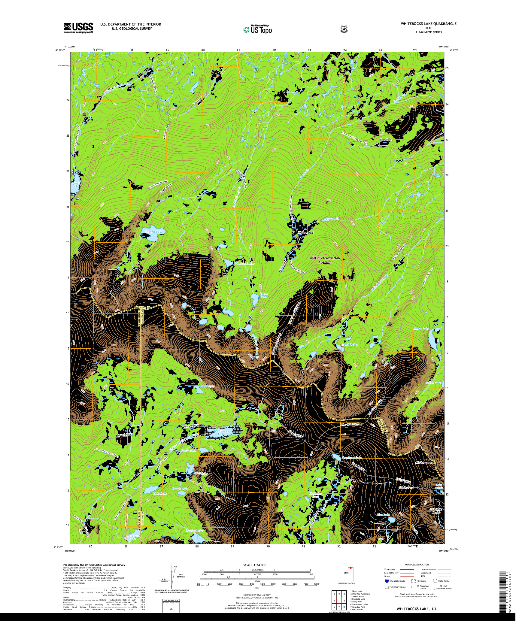 USGS US TOPO 7.5-MINUTE MAP FOR WHITEROCKS LAKE, UT 2020