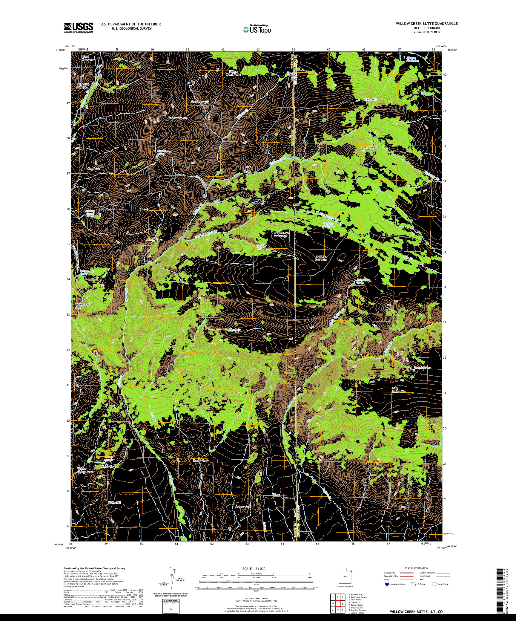 USGS US TOPO 7.5-MINUTE MAP FOR WILLOW CREEK BUTTE, UT,CO 2020