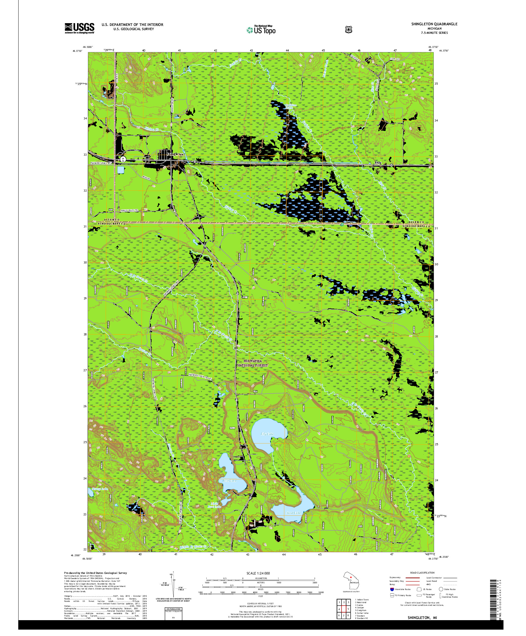 USGS US TOPO 7.5-MINUTE MAP FOR SHINGLETON, MI 2020