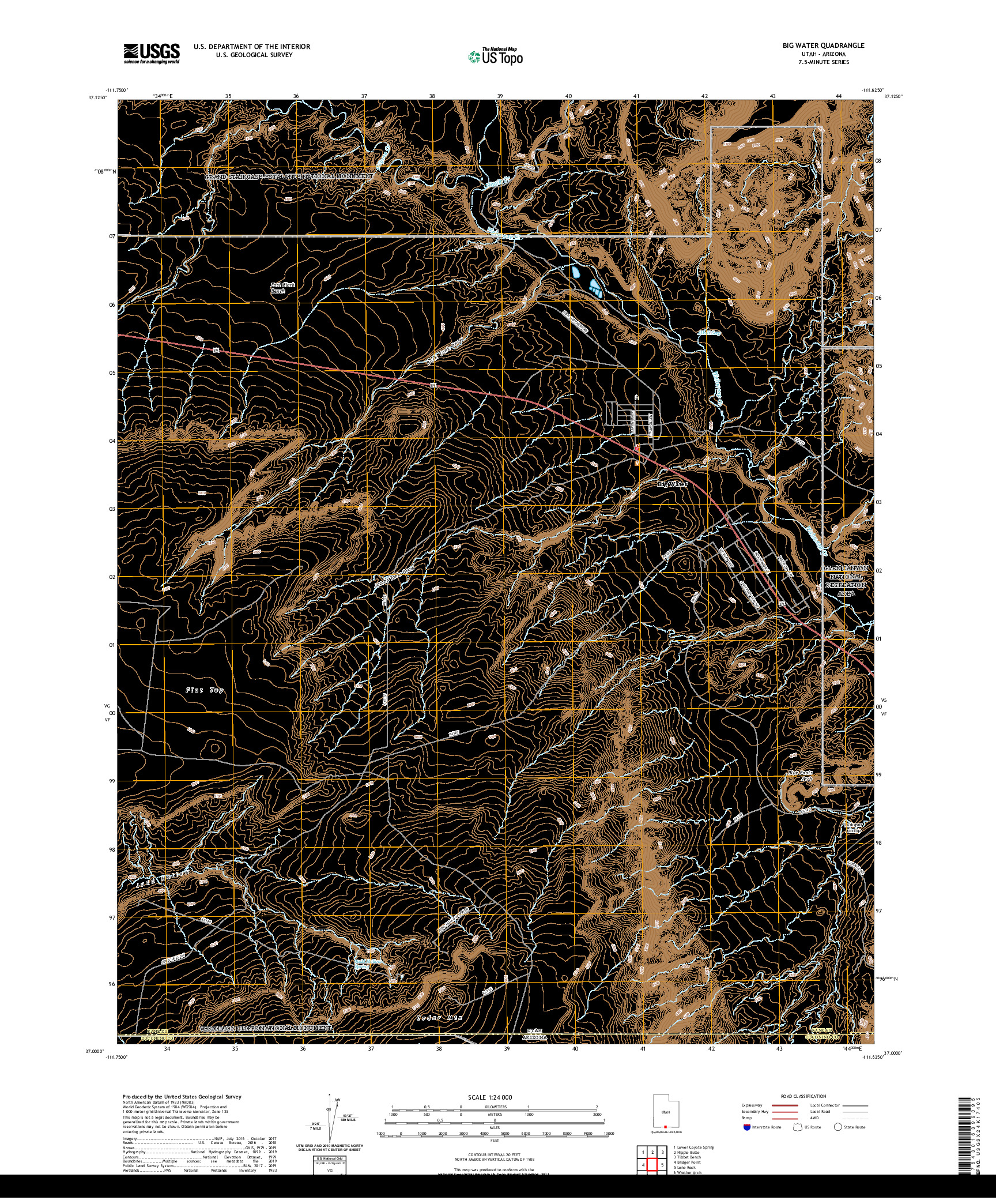 USGS US TOPO 7.5-MINUTE MAP FOR BIG WATER, UT,AZ 2020