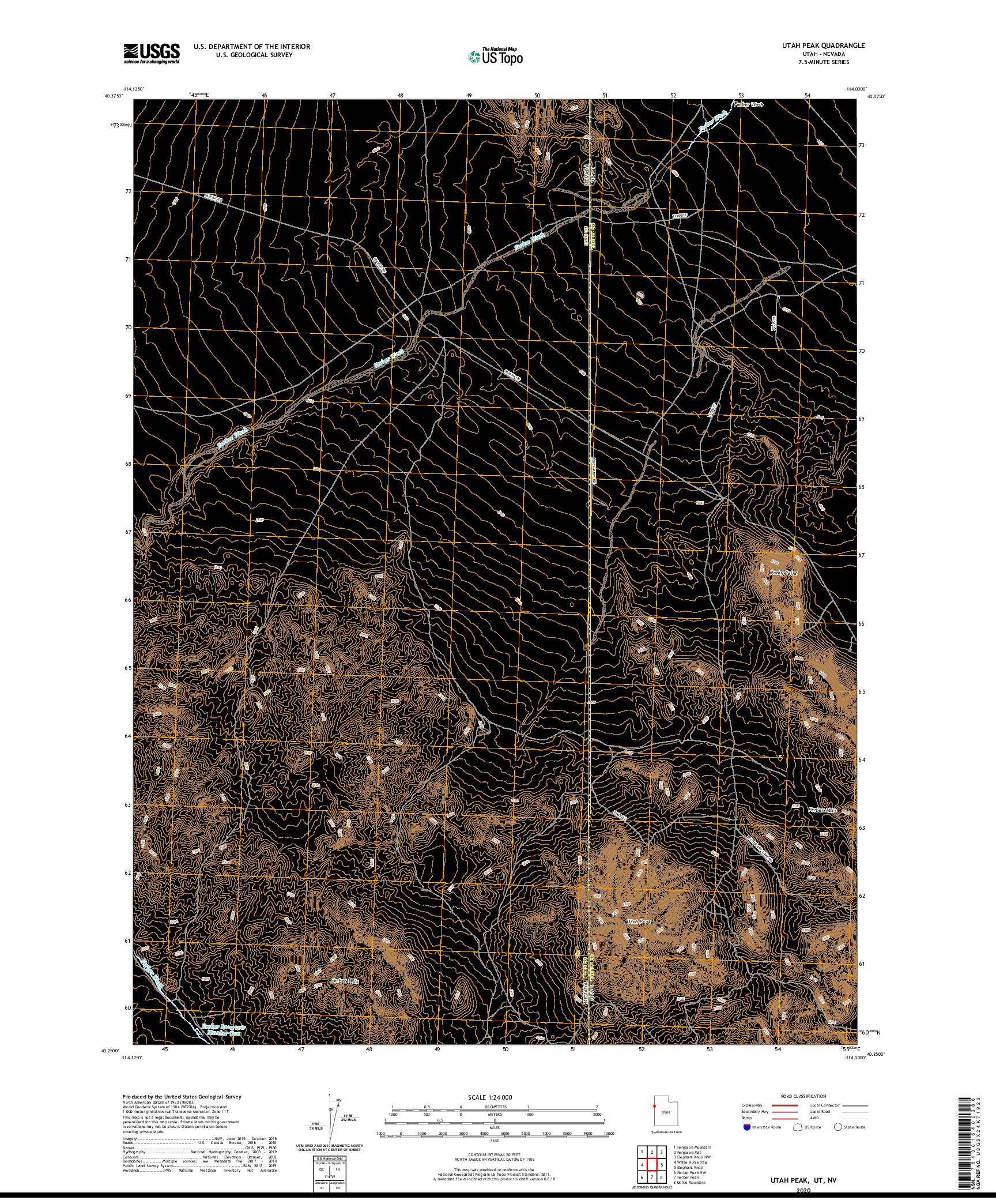 USGS US TOPO 7.5-MINUTE MAP FOR UTAH PEAK, UT,NV 2020