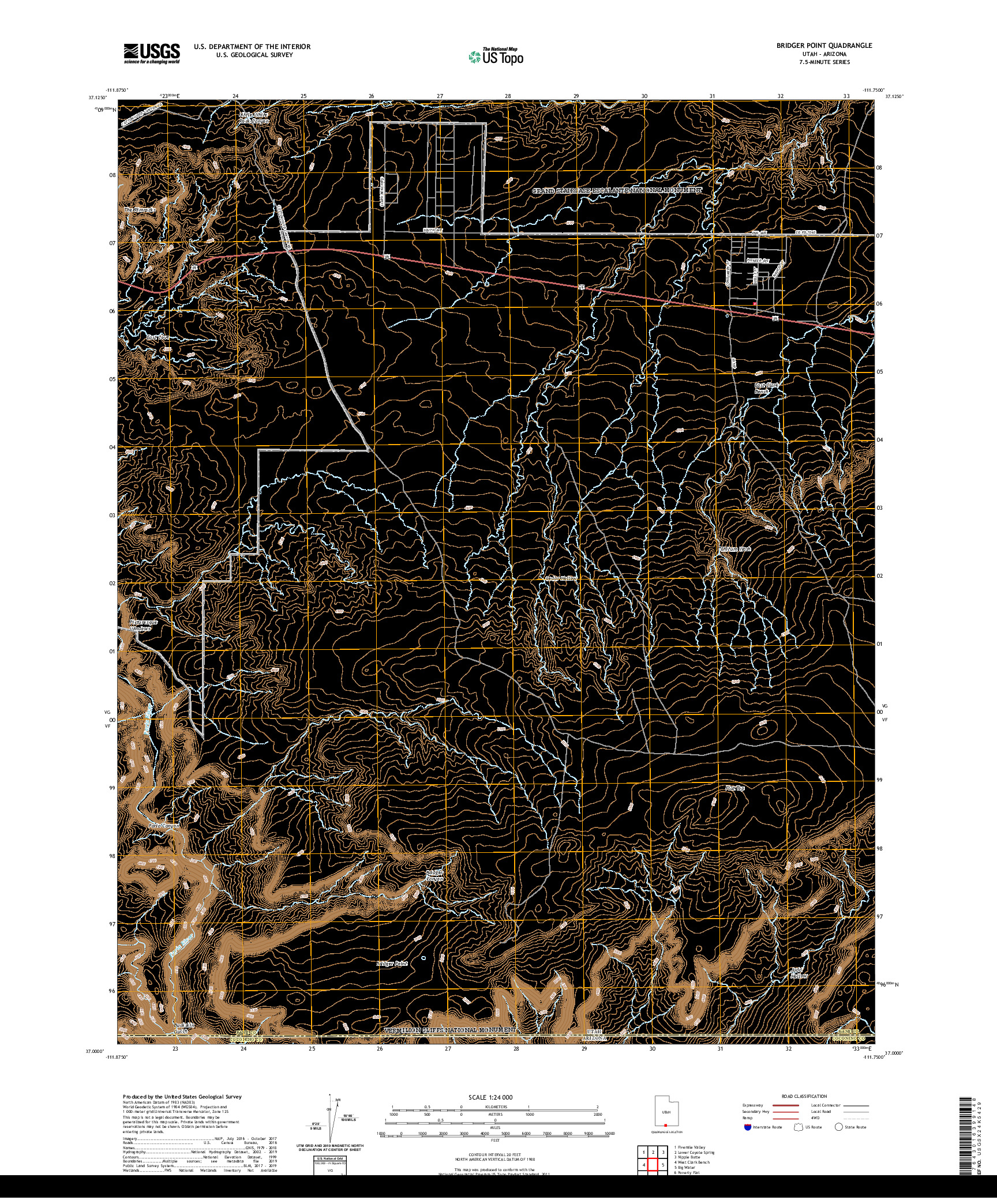 USGS US TOPO 7.5-MINUTE MAP FOR BRIDGER POINT, UT,AZ 2020