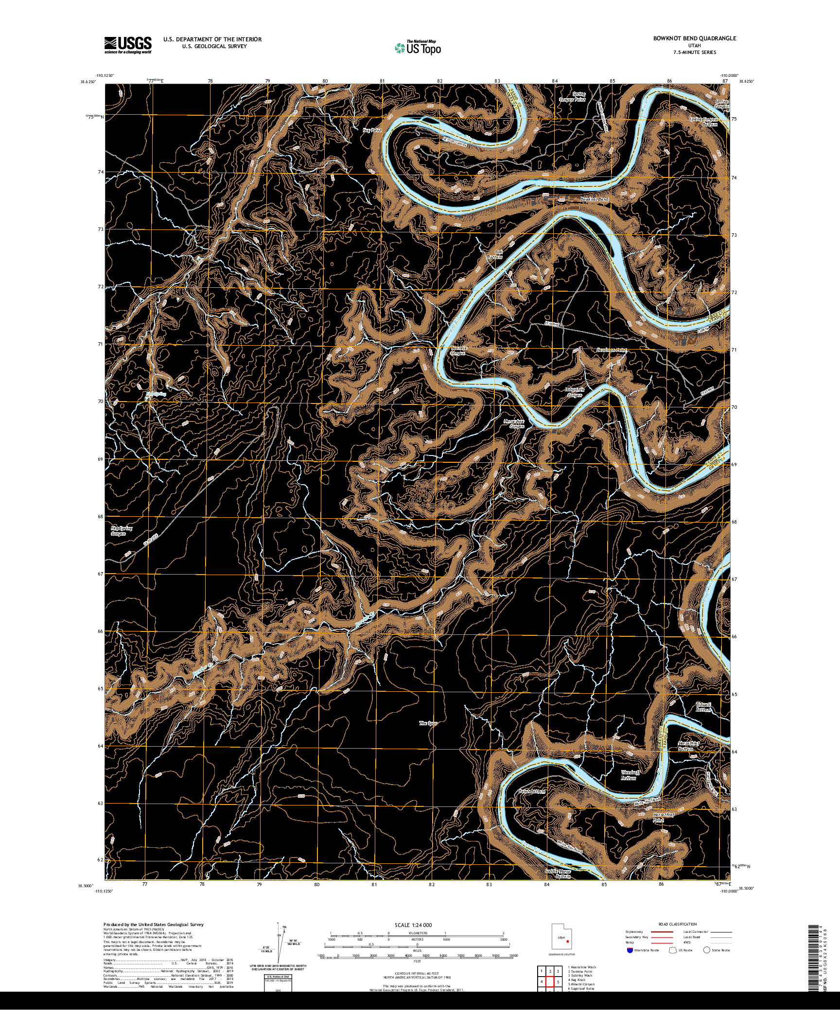USGS US TOPO 7.5-MINUTE MAP FOR BOWKNOT BEND, UT 2020
