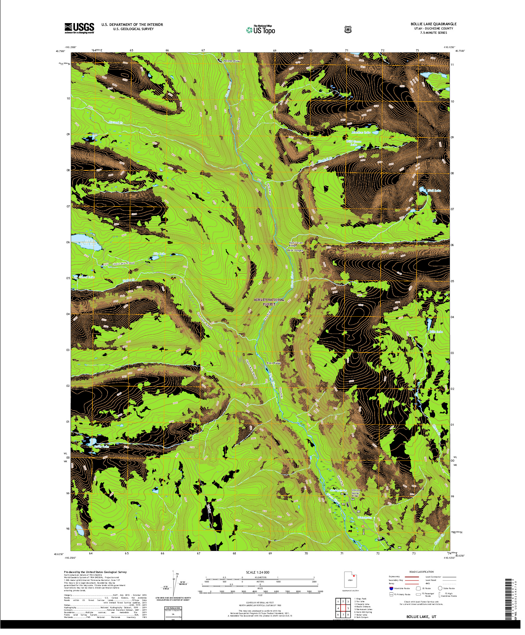 USGS US TOPO 7.5-MINUTE MAP FOR BOLLIE LAKE, UT 2020