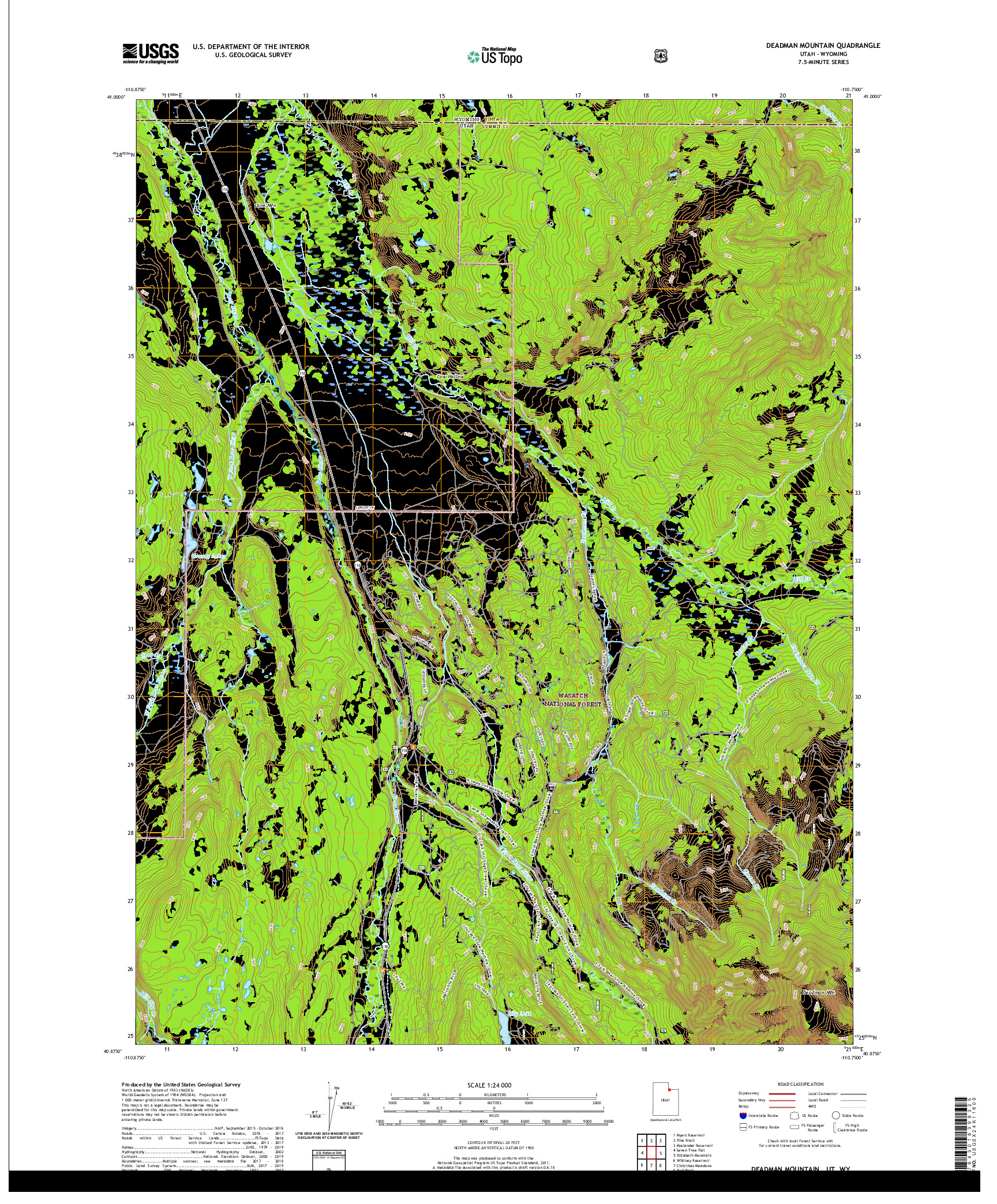 USGS US TOPO 7.5-MINUTE MAP FOR DEADMAN MOUNTAIN, UT,WY 2020